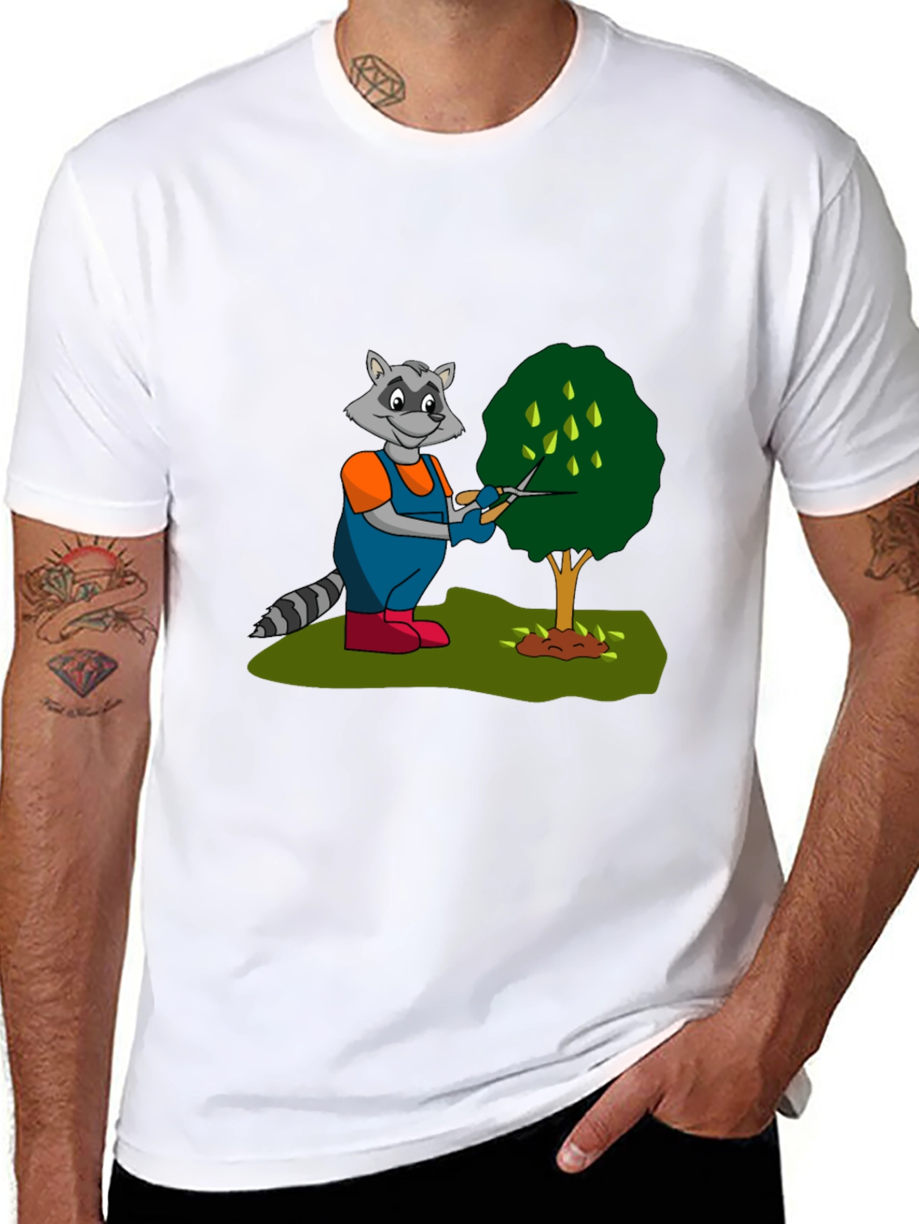 Black Gardening Raccoon Graphic Tee view 8