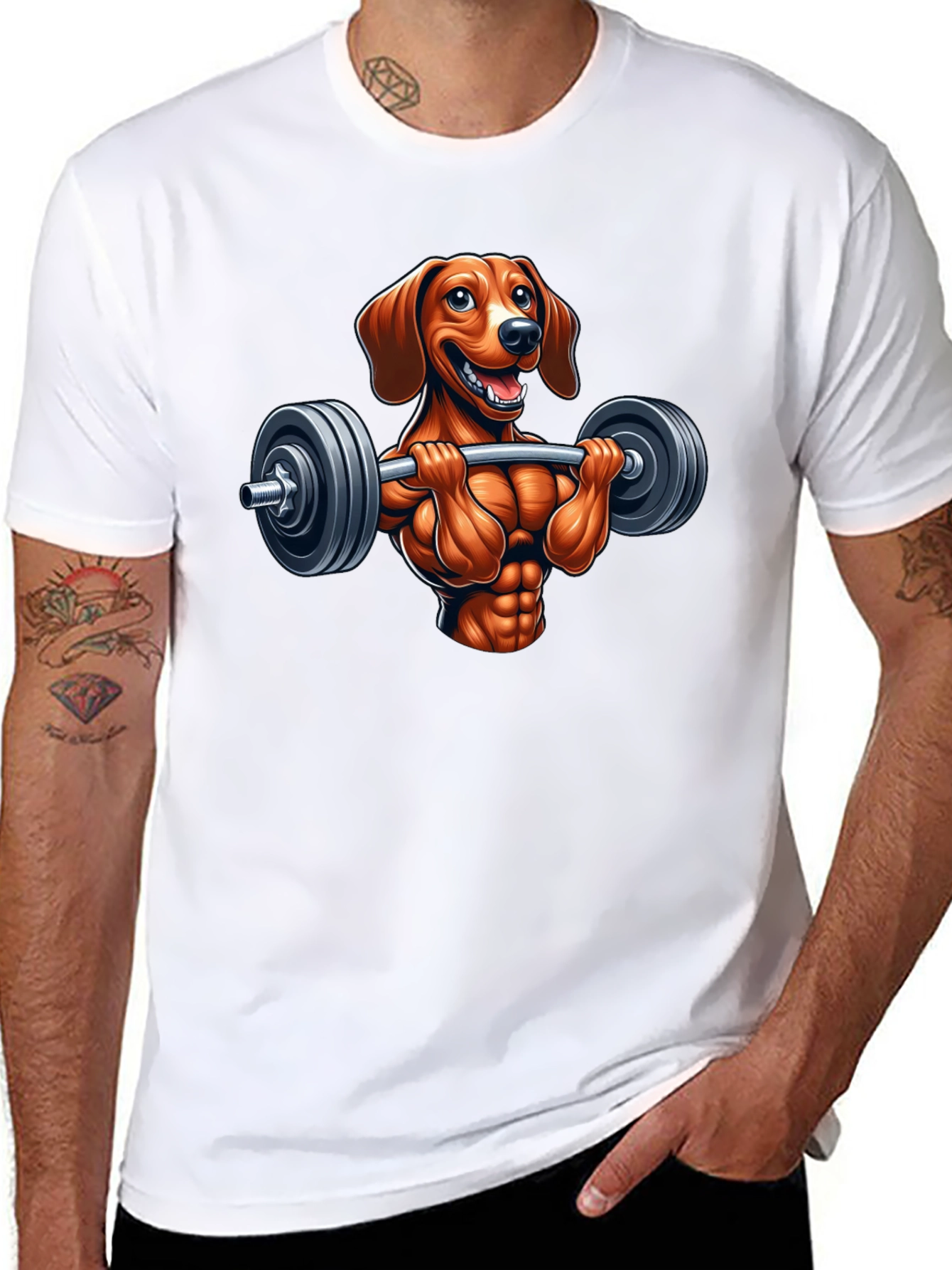 Black Dachshund Workout T-Shirt - Funny Dog Lifting Design view 8