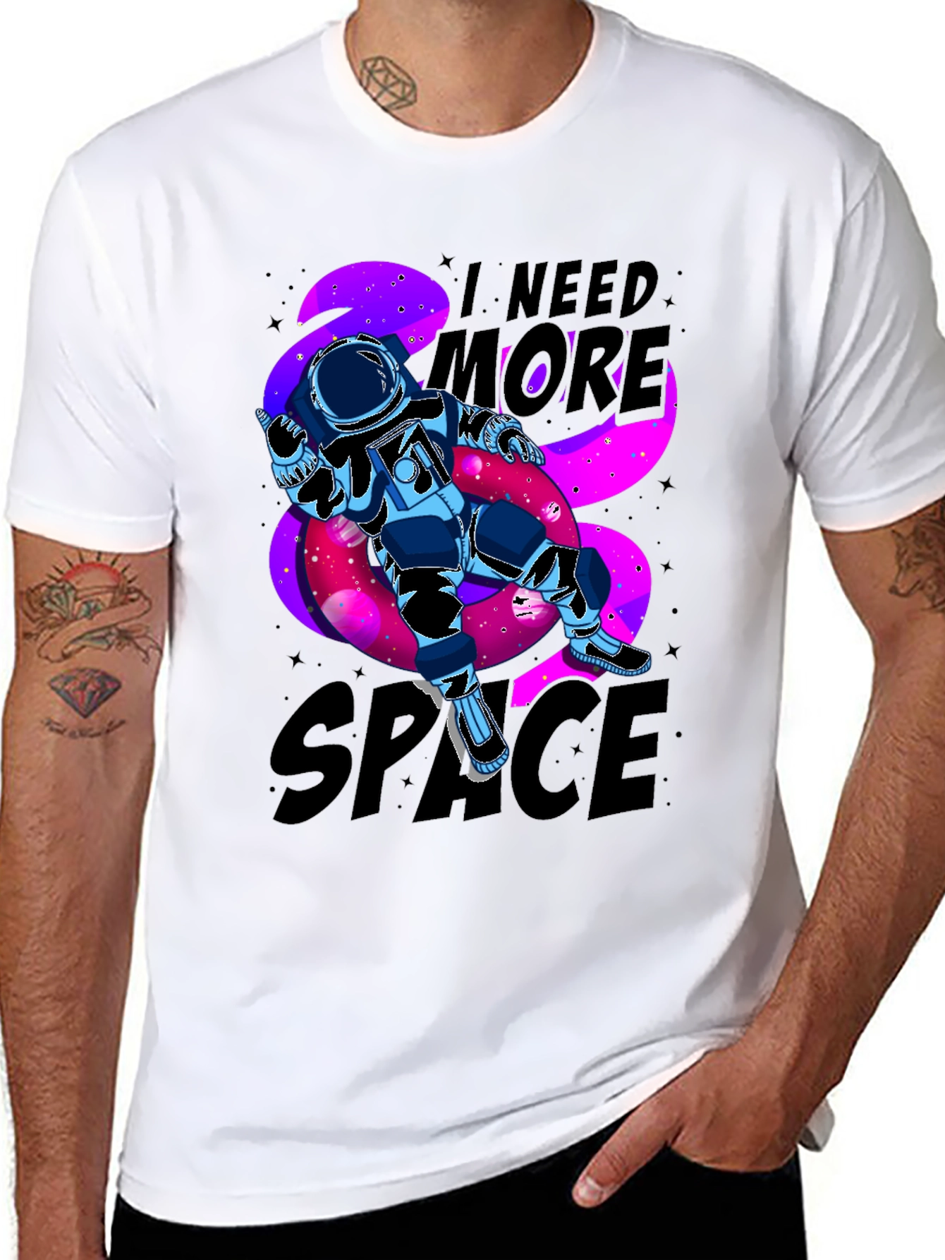 Black I Need More Space Astronaut Graphic T-Shirt view 8
