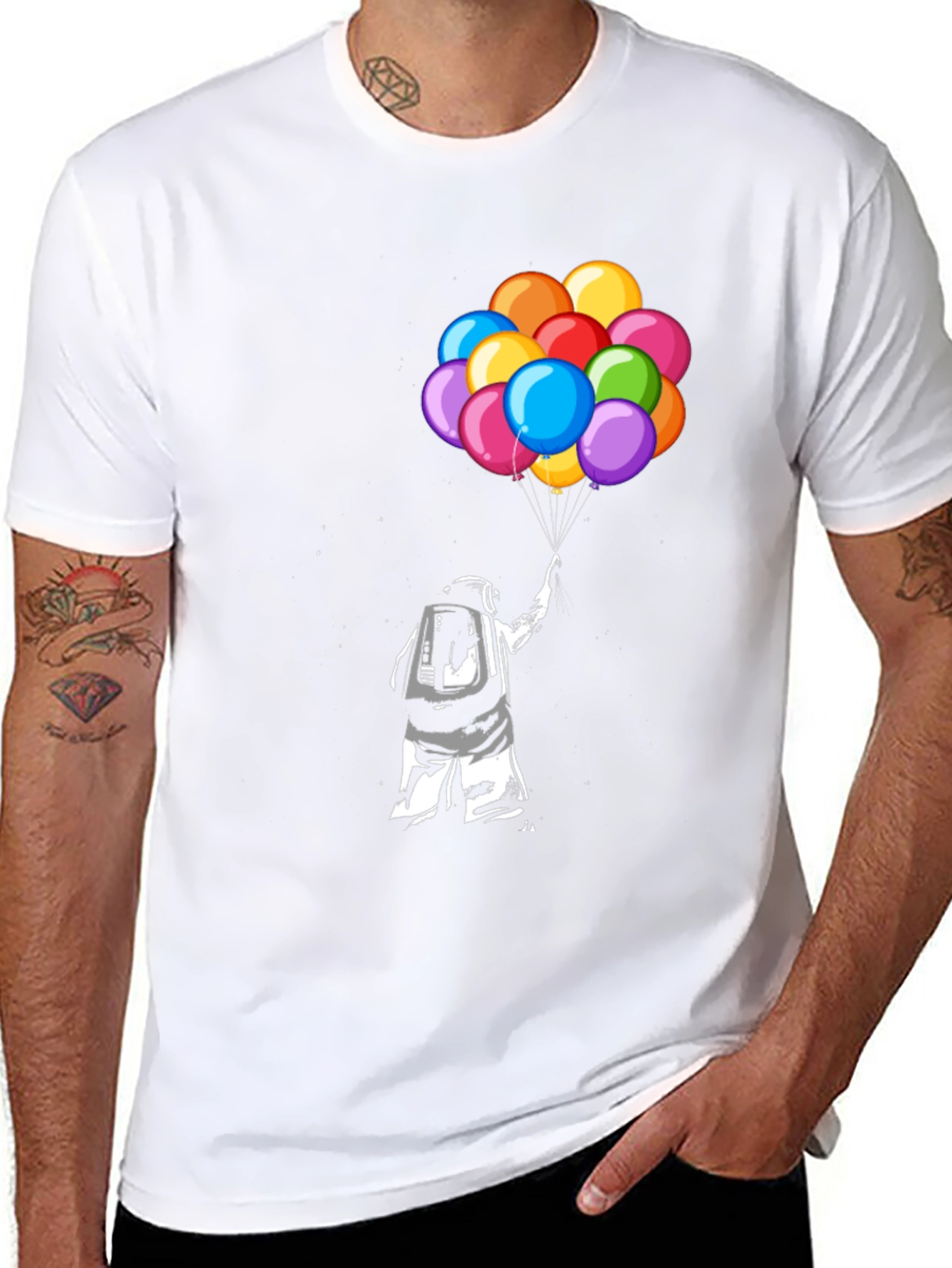 Black Astronaut Holding Balloons Graphic T-Shirt view 8