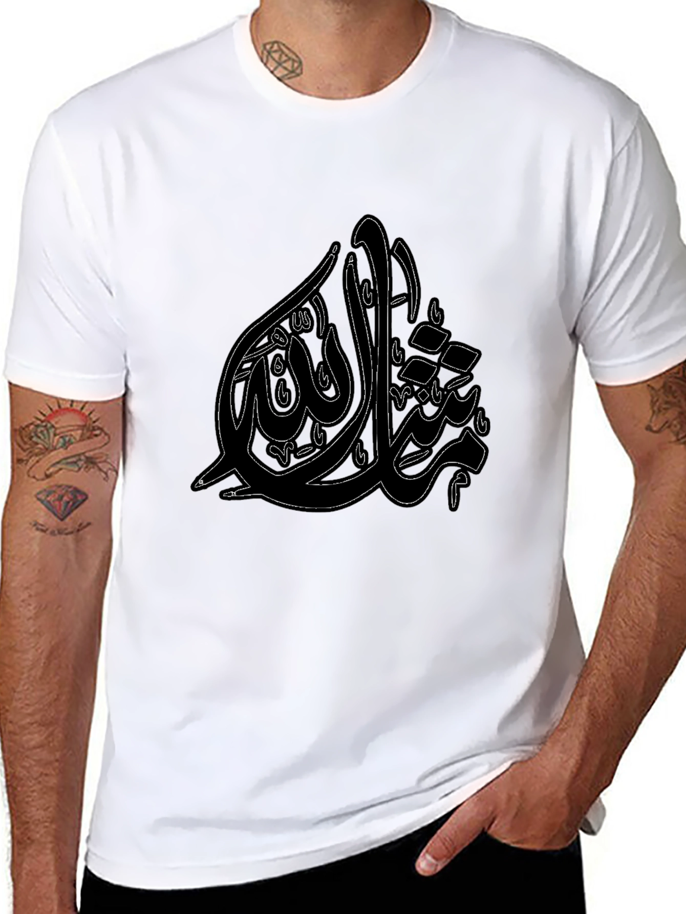 Black Arabic Calligraphy Print Black T-Shirt view 8