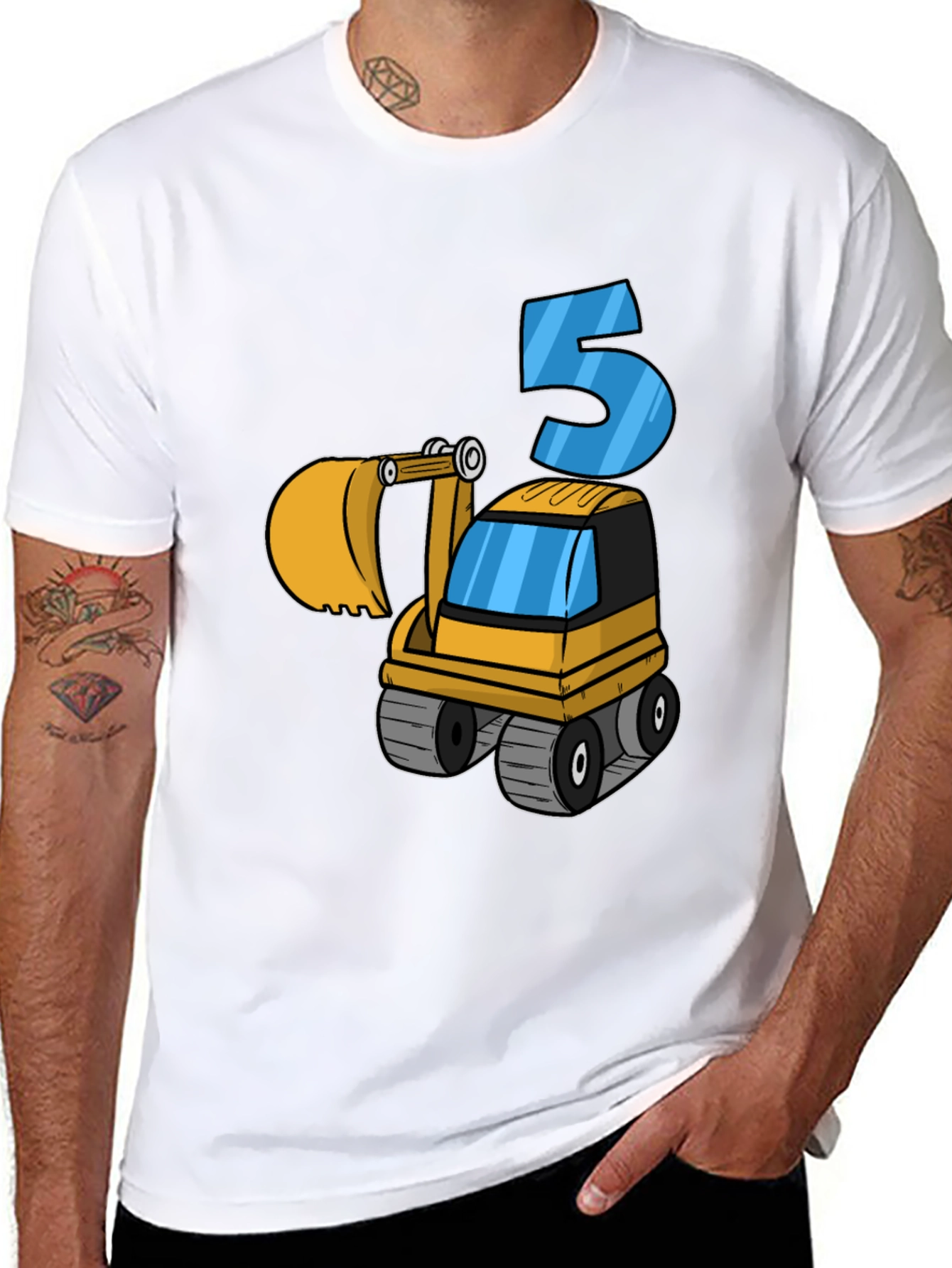 Black Kids 5th Birthday Excavator T-Shirt view 8
