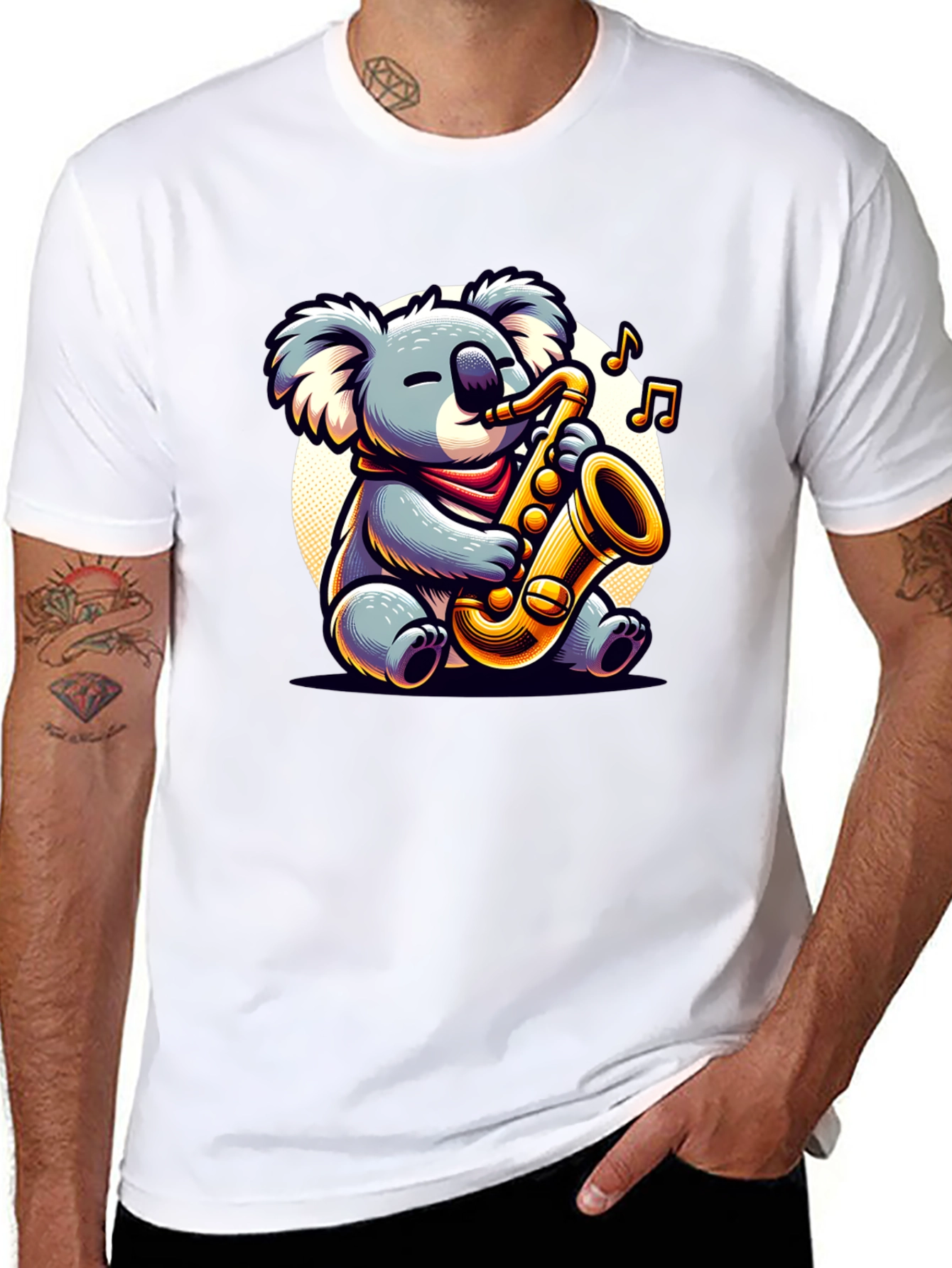 Black Koala Saxophone Player Graphic Tee view 8
