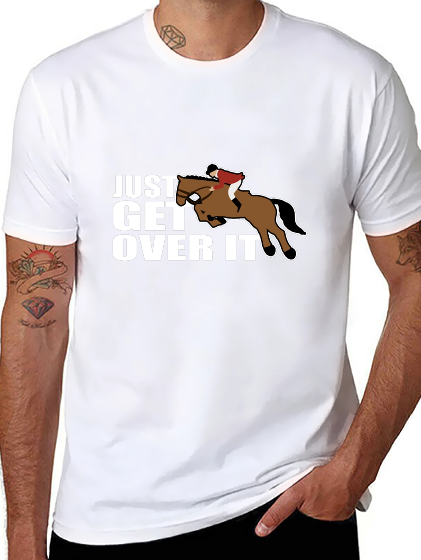 Black Just Get Over It Horse Riding Graphic Tee view 8