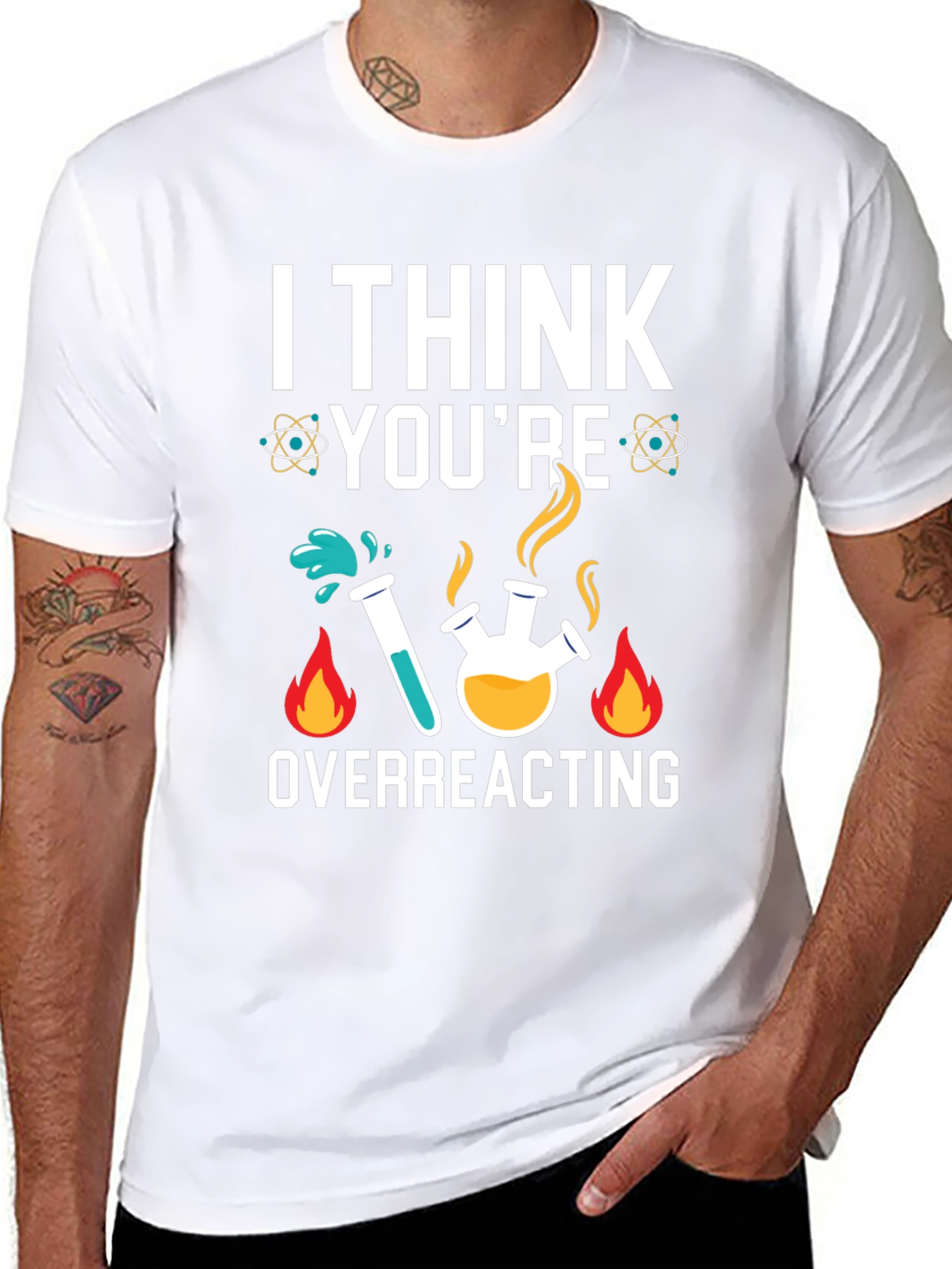 Black I Think You're Overreacting Science Humor T-Shirt view 8