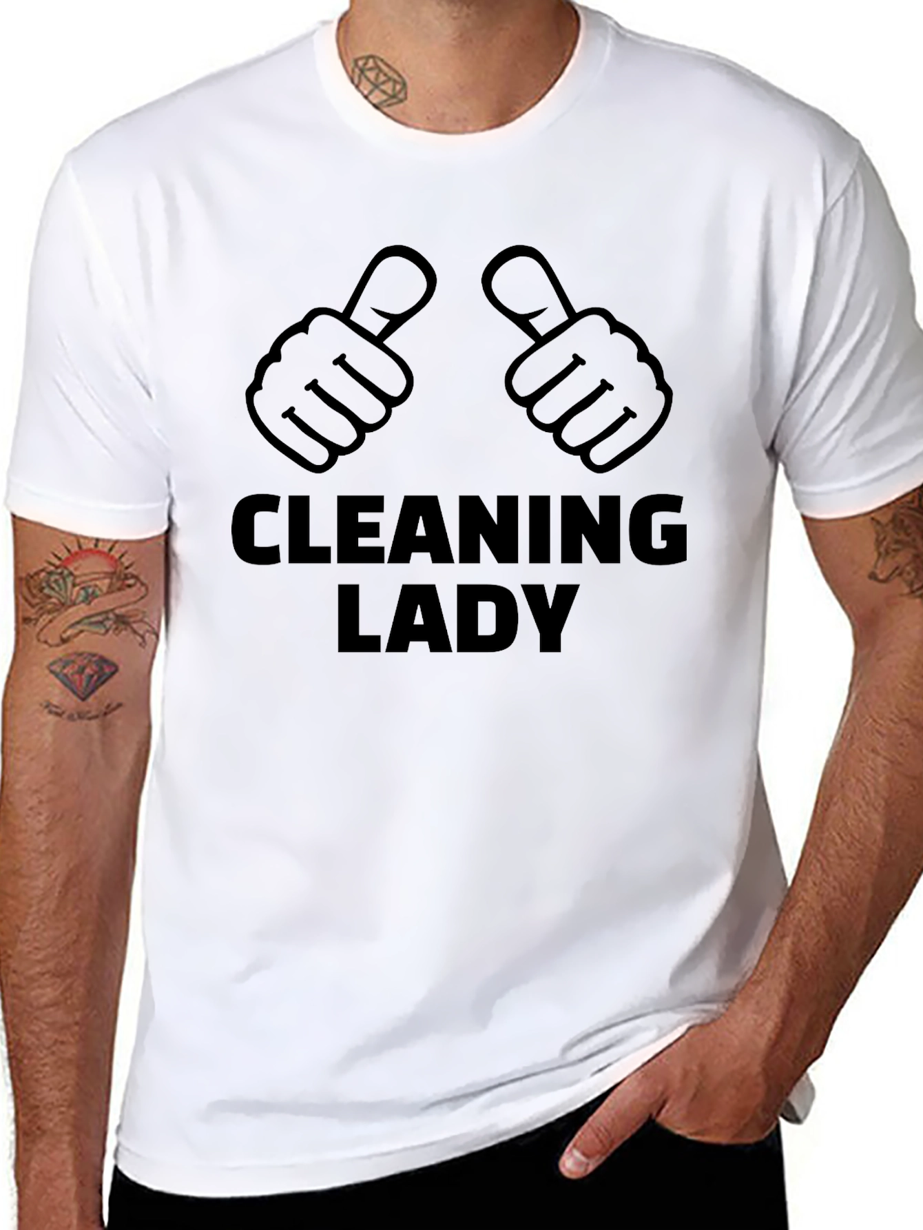 Black Cleaning Lady T-Shirt: Funny Thumbs Up Tee view 8