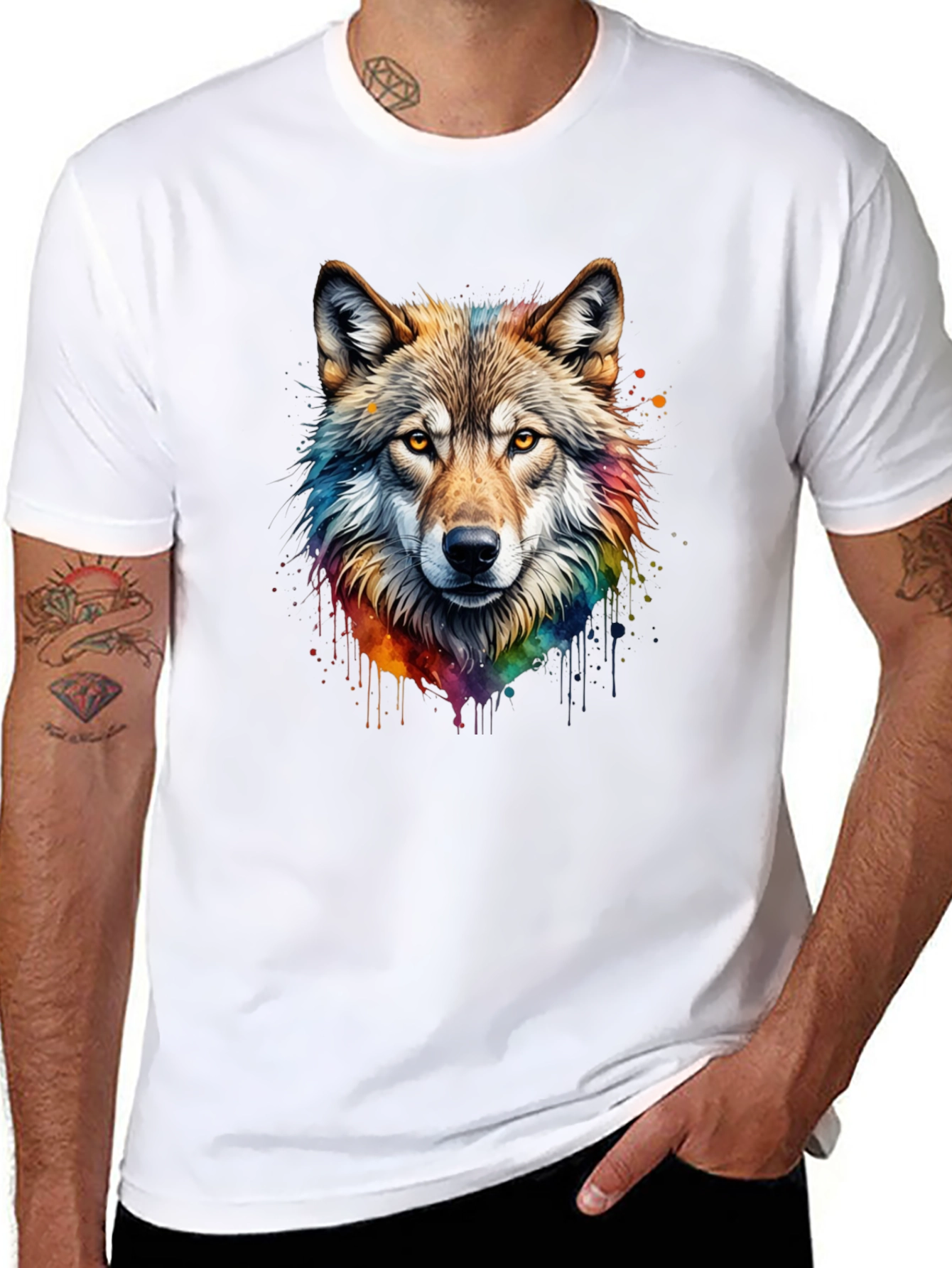 Black Wolf Graphic T-Shirt - Colorful Animal Tee view 8