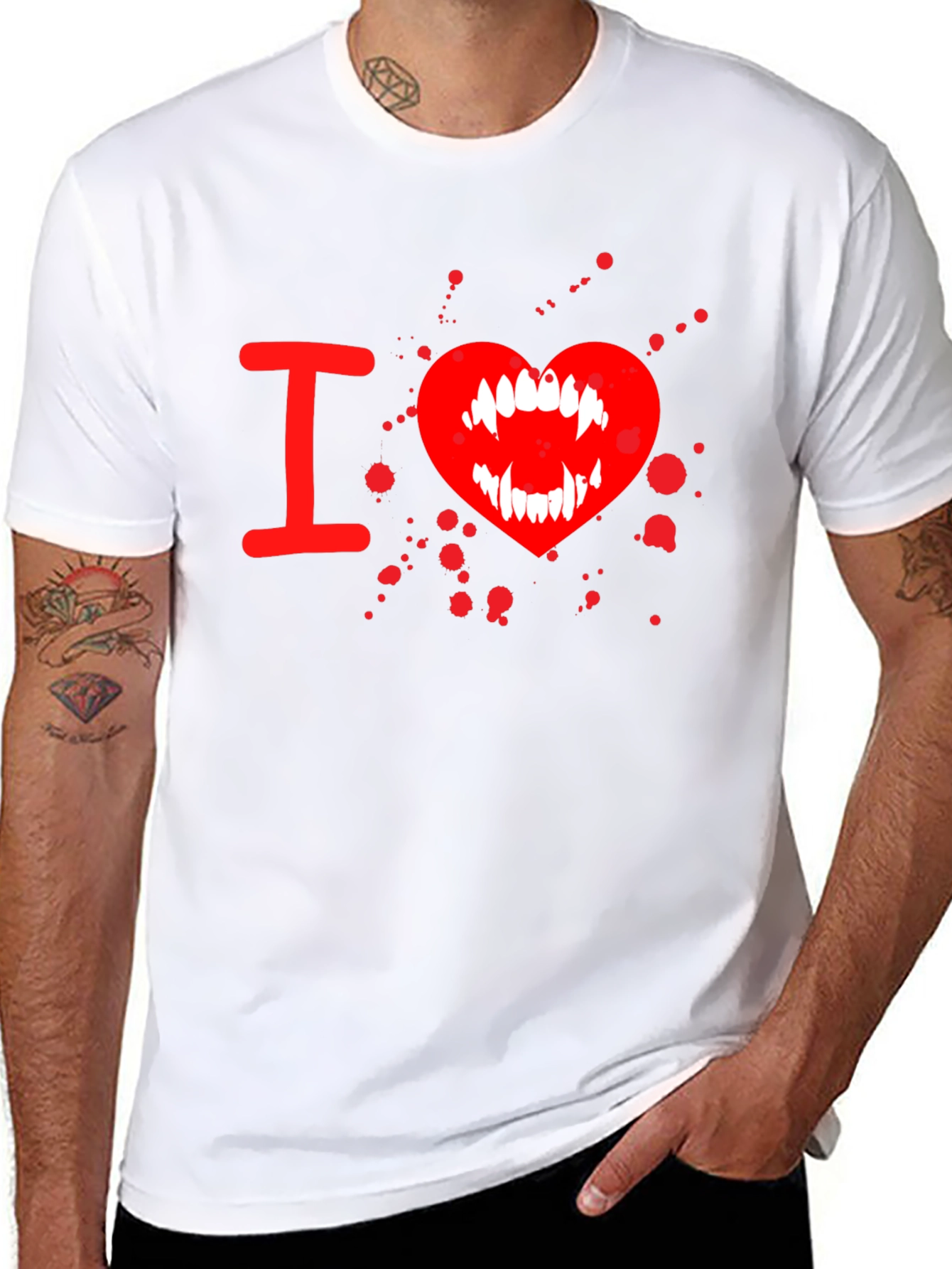 Black I Heart Vampire Fangs Tee - Black Cotton Graphic T-Shirt view 8