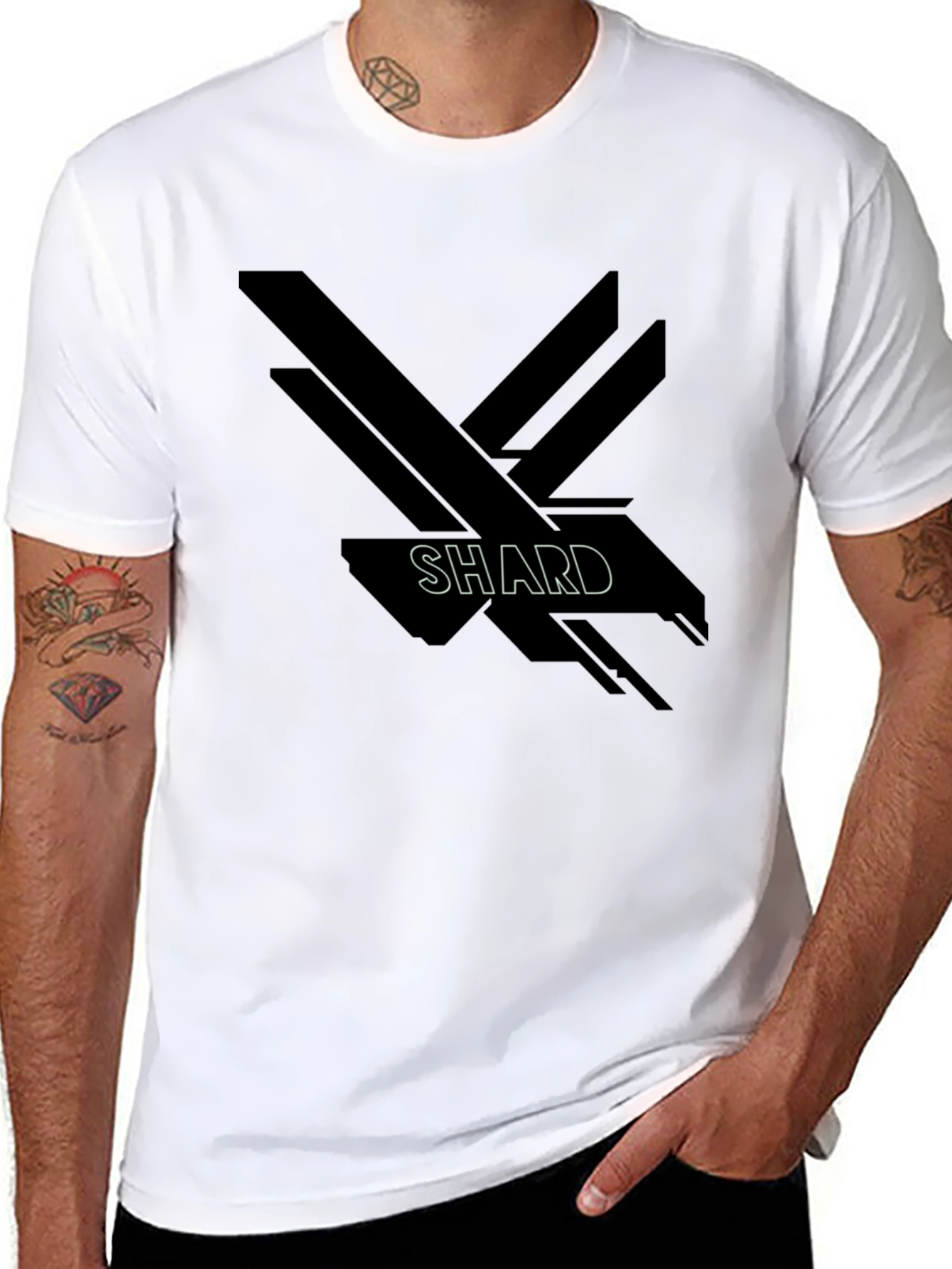 Black Abstract Shard Design Black Graphic T-Shirt view 8