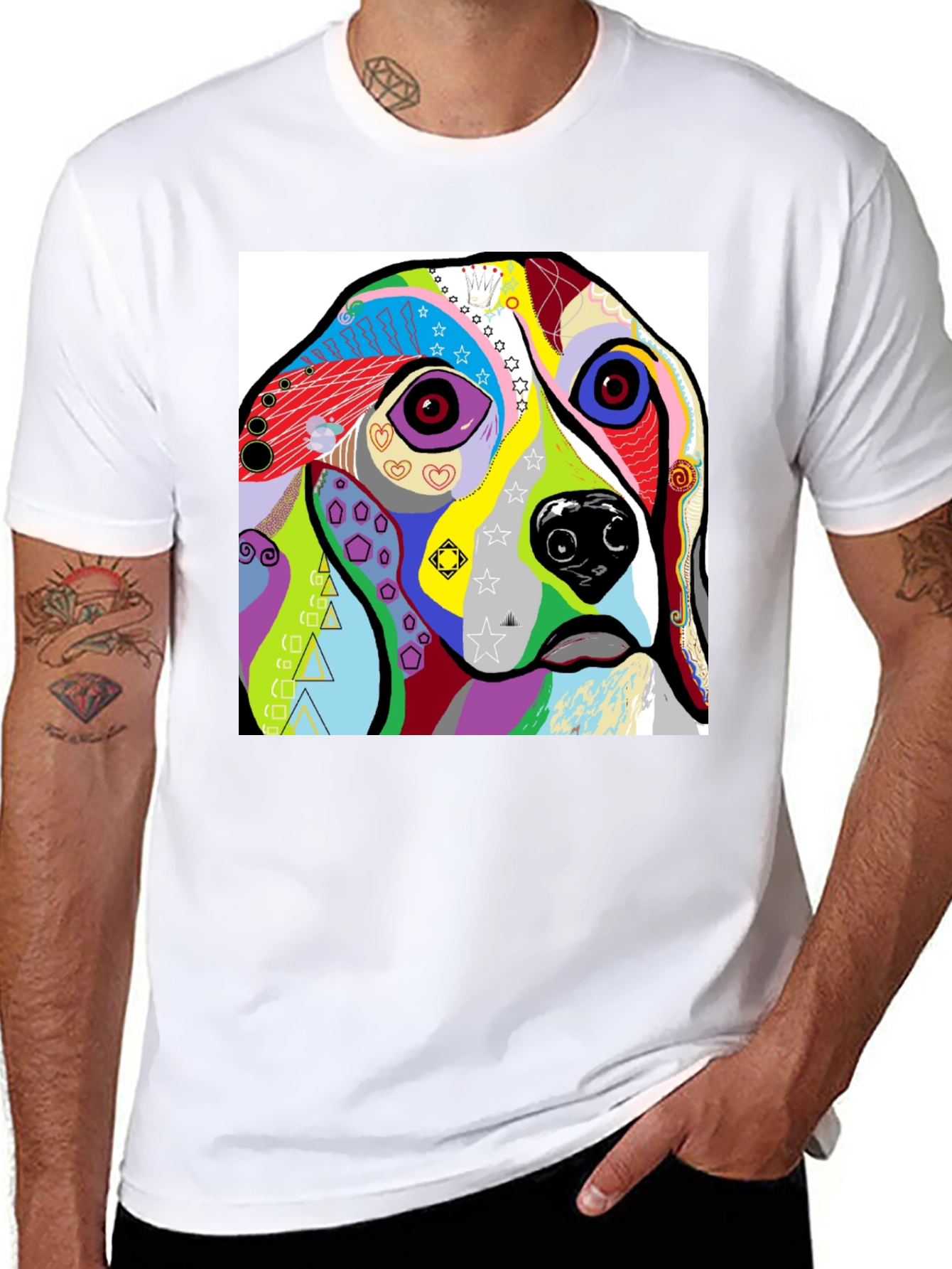 Black Abstract Dog Print Black T-Shirt view 8