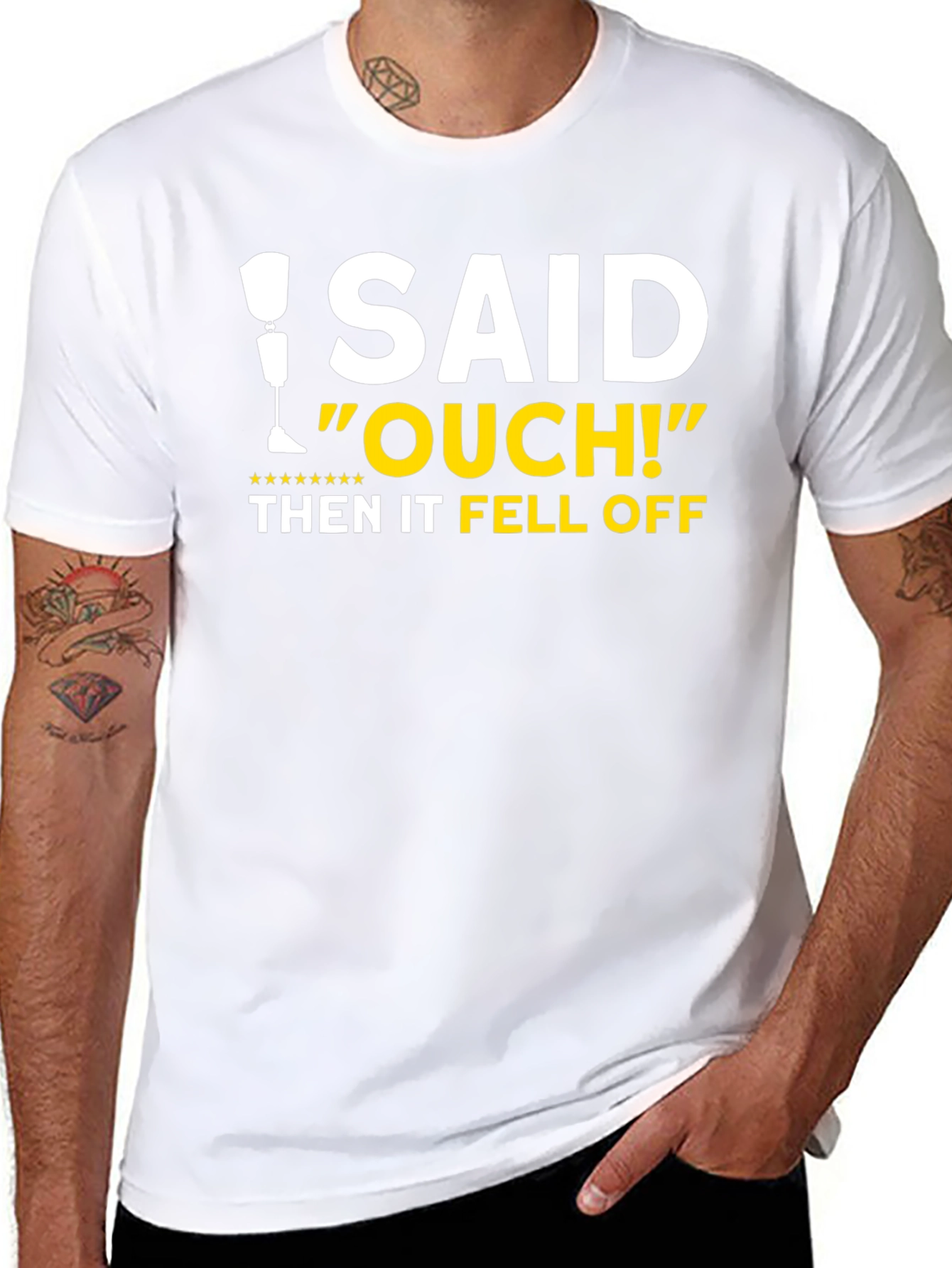 Black I Said Ouch! Leg Falls Off Humor T-Shirt view 8