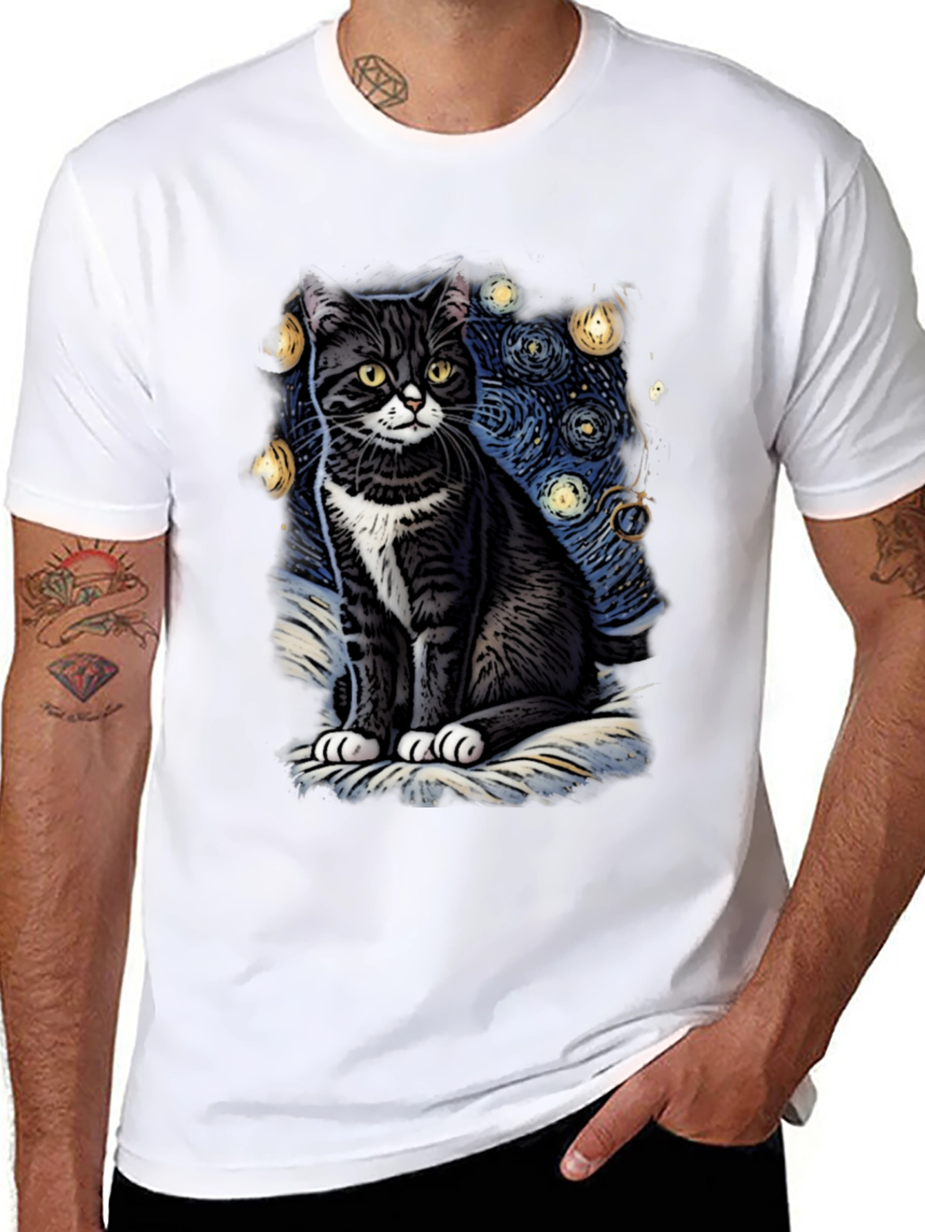 Black Starry Cat T-Shirt view 8