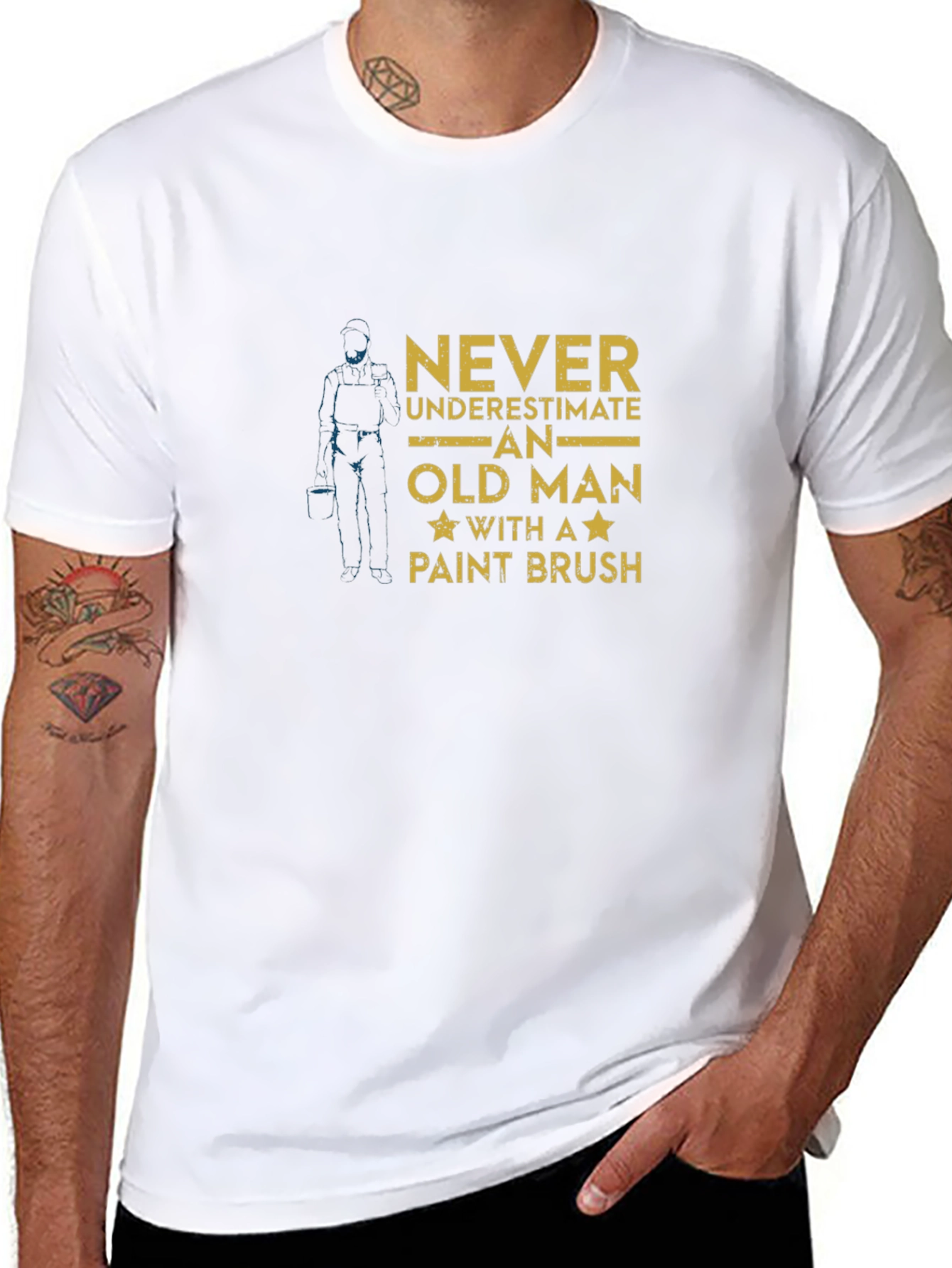 Black Never Underestimate Old Man with Paint Brush Graphic Tee view 8
