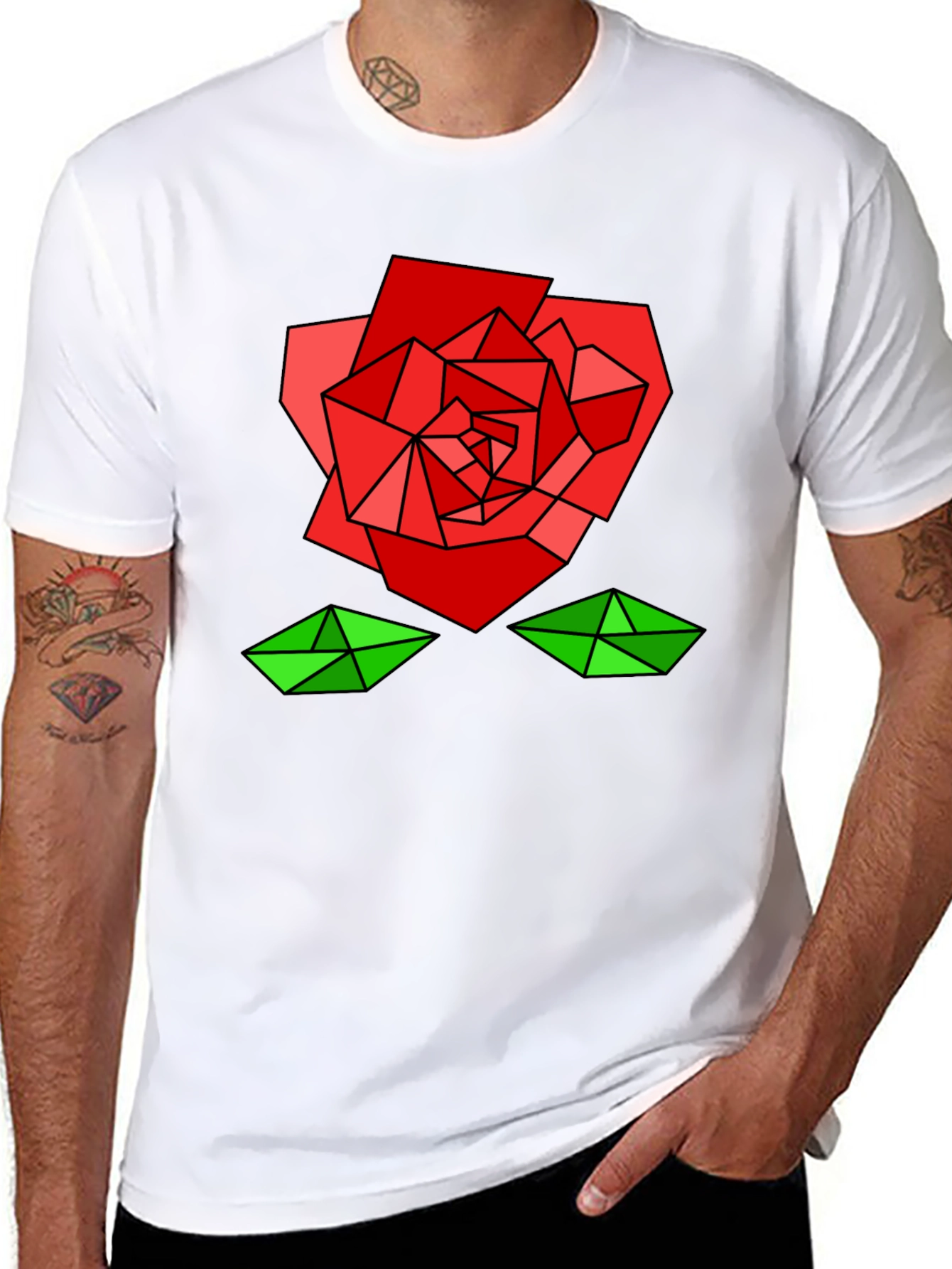 Black Geometric Rose Graphic Tee - Modern Artistic Design view 8