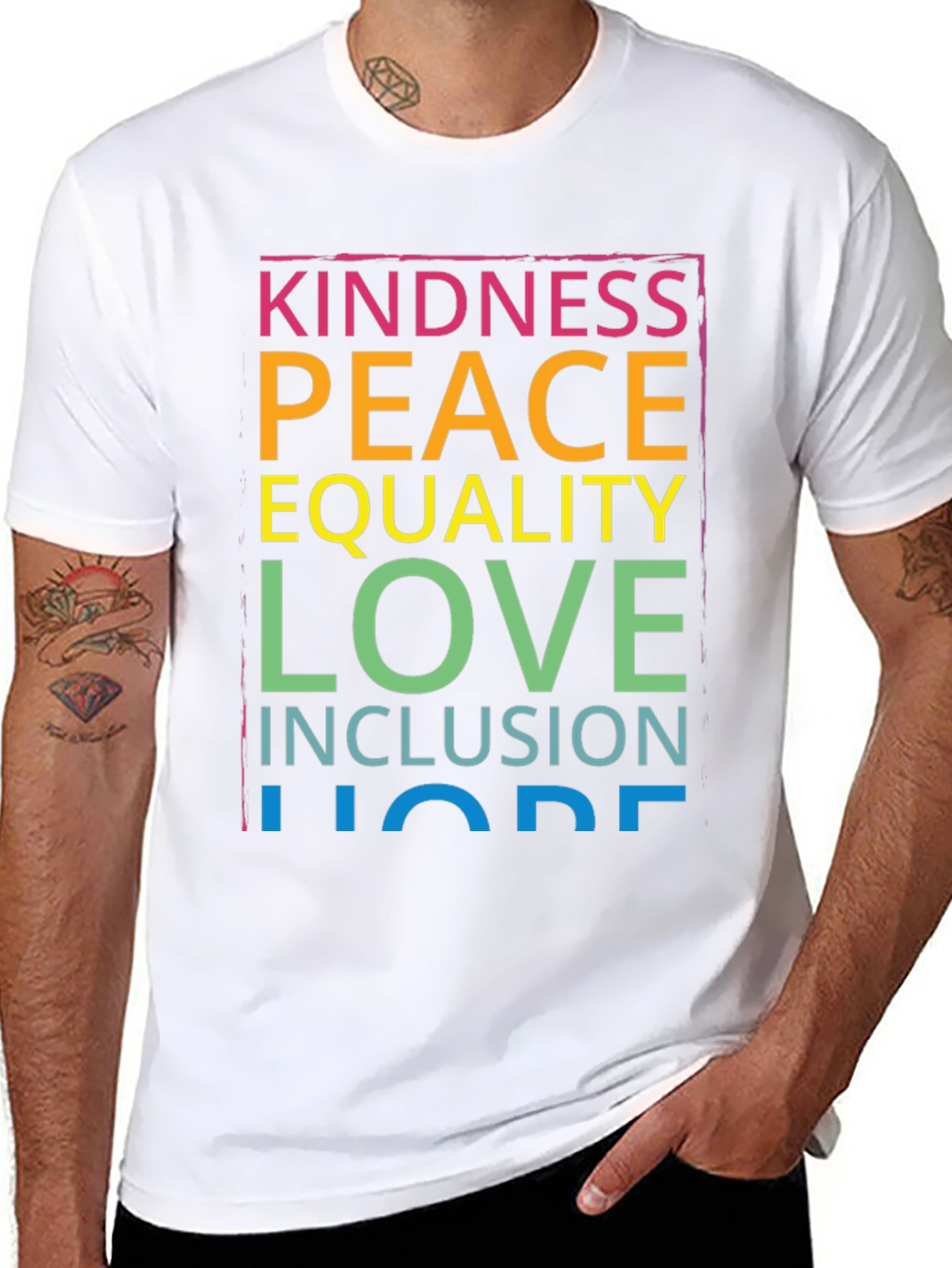 Black Kindness Peace Love Inclusion Hope T-Shirt view 8