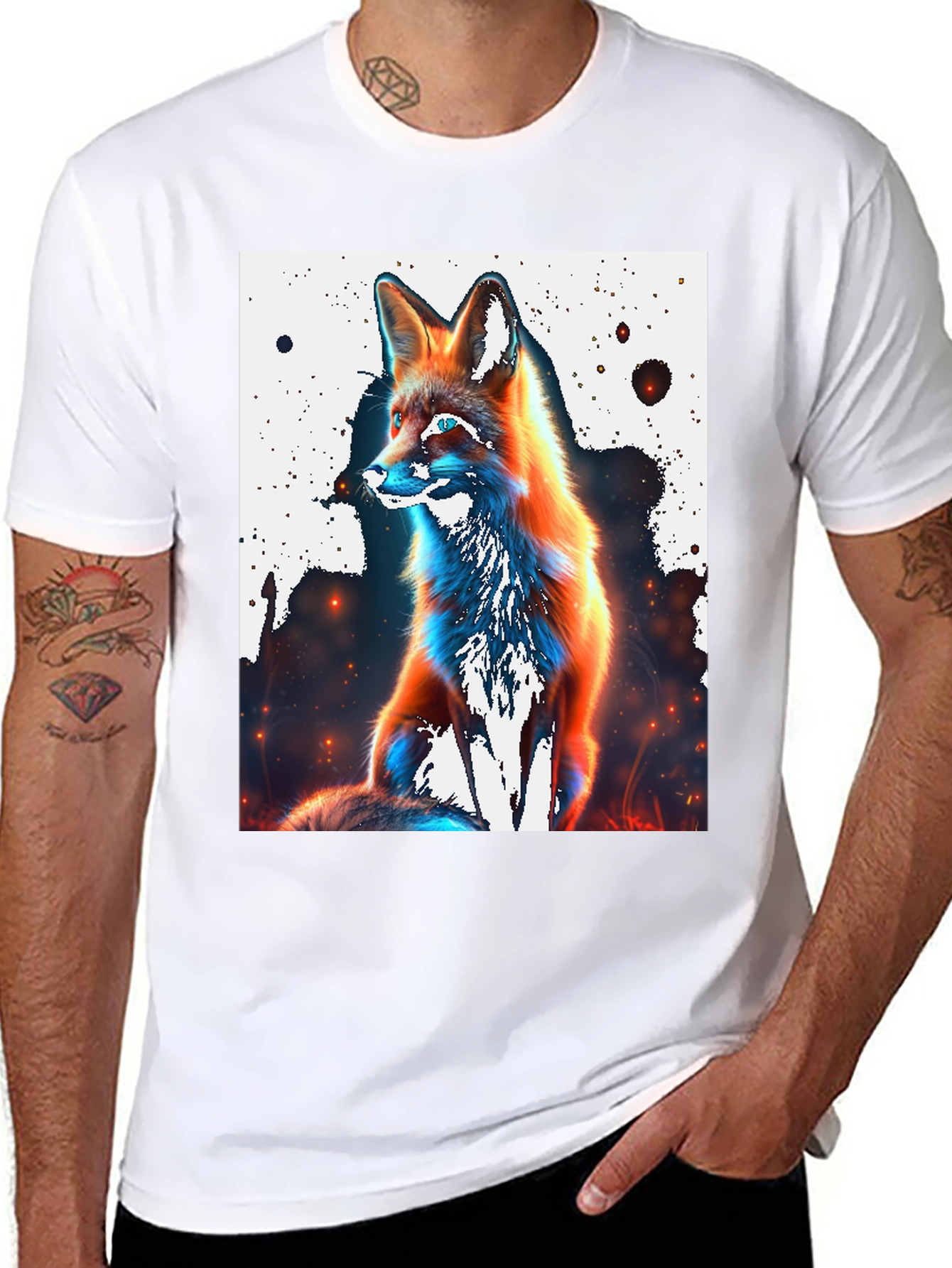 Black Cool Fox Graphic Tee - Stylish Men's Black T-Shirt view 8