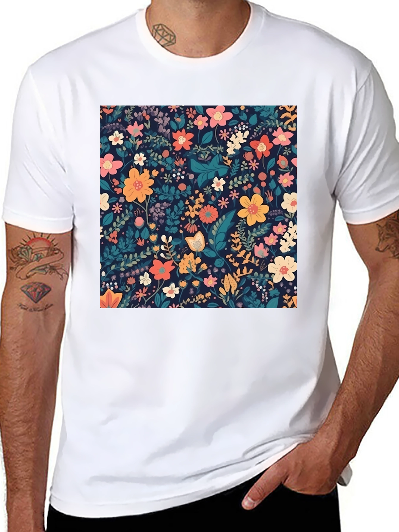Black Floral Print Black T-Shirt view 8