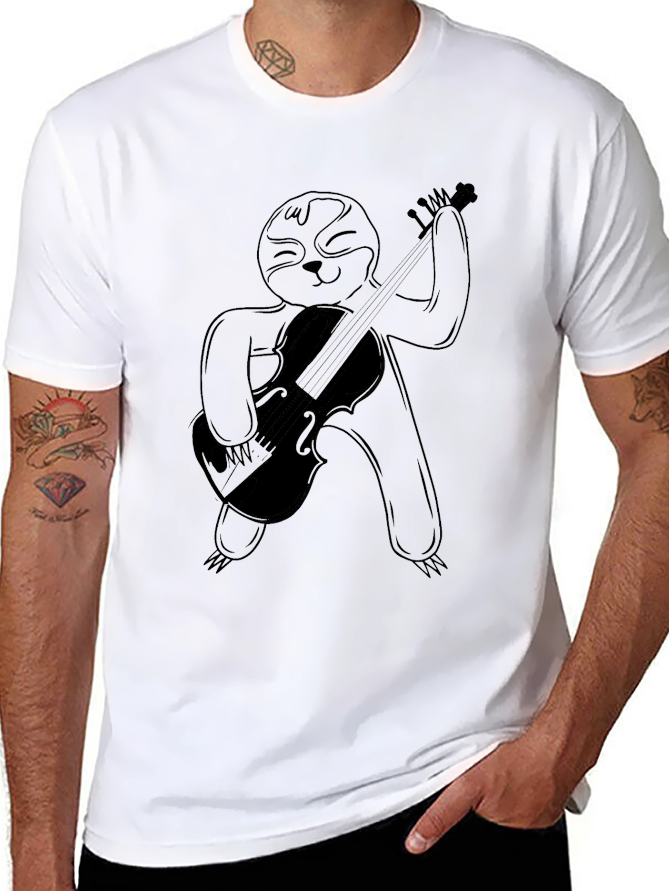 Black Sloth Musician Black T-Shirt view 8