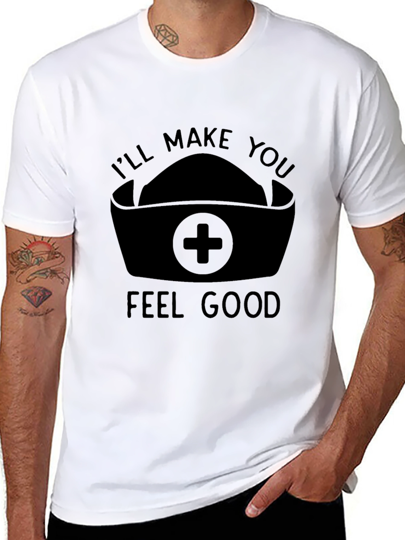 Black Nurse Humor Graphic T-Shirt - I'll Make You Feel Good view 8