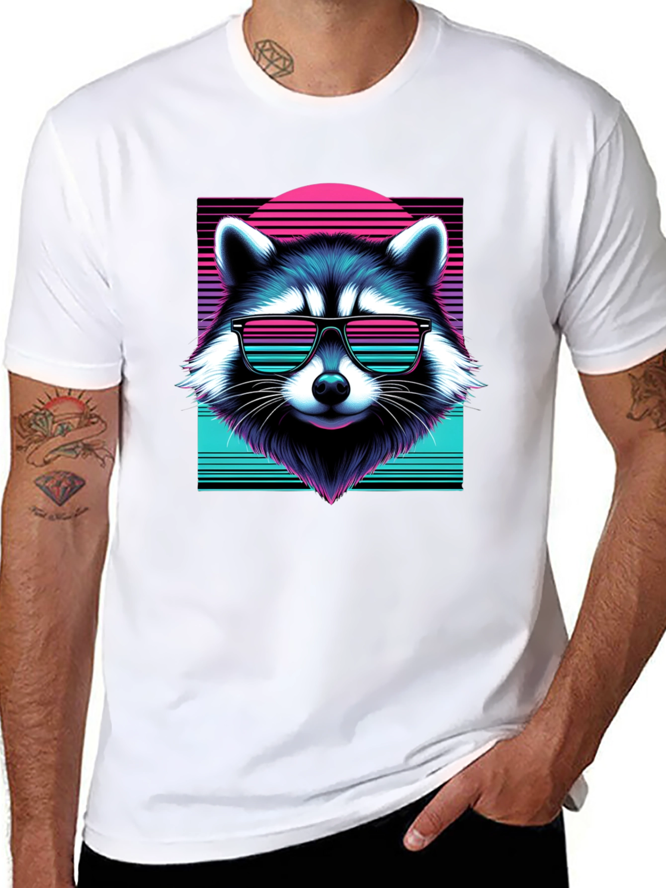 Black Retro Raccoon Graphic Tee - Black Cotton Blend view 8
