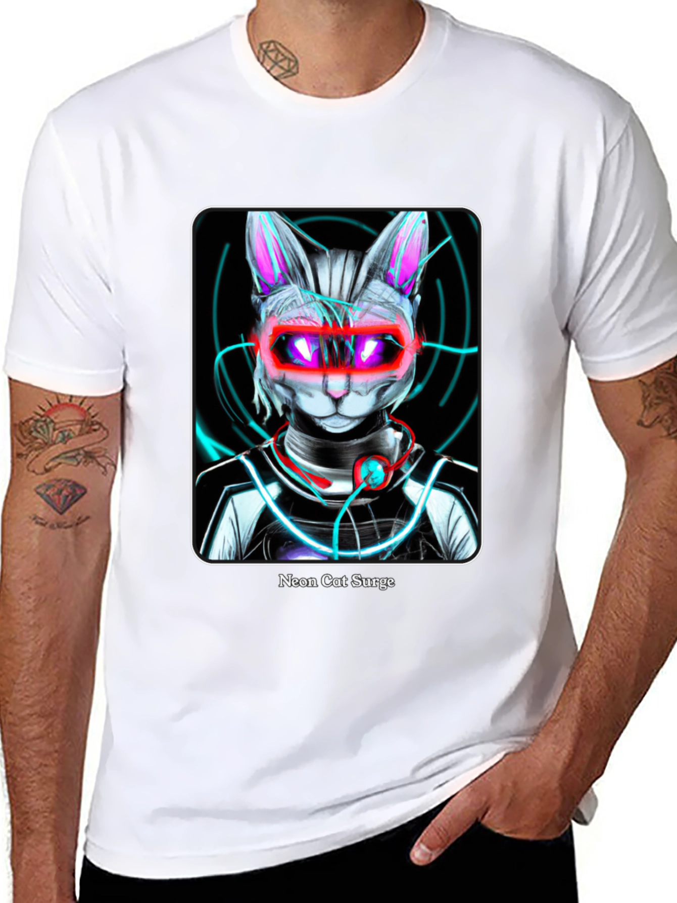 Neon Cat Surge Graphic T-Shirt - 8