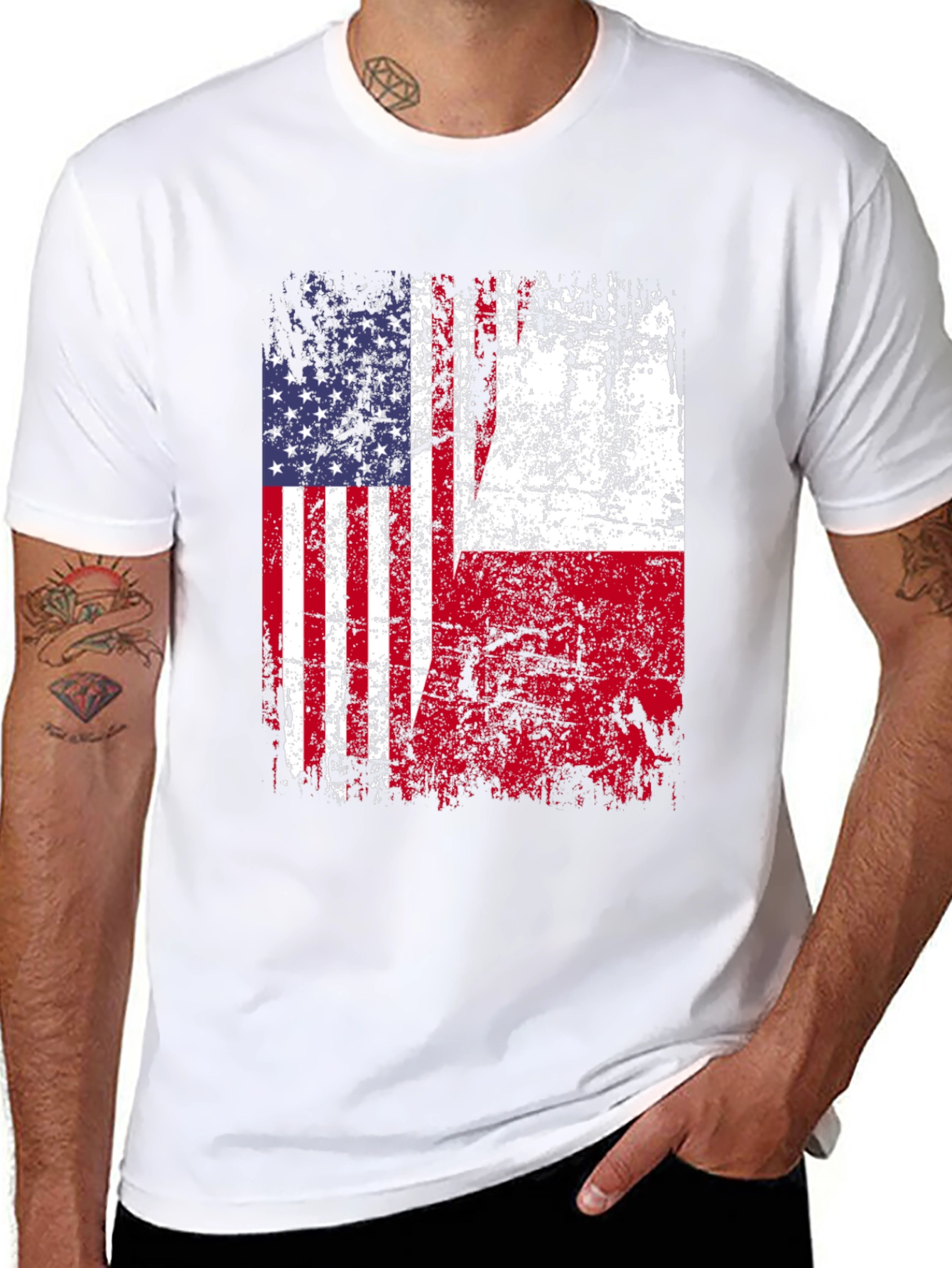 Black USA & Poland Flag T-Shirt view 8