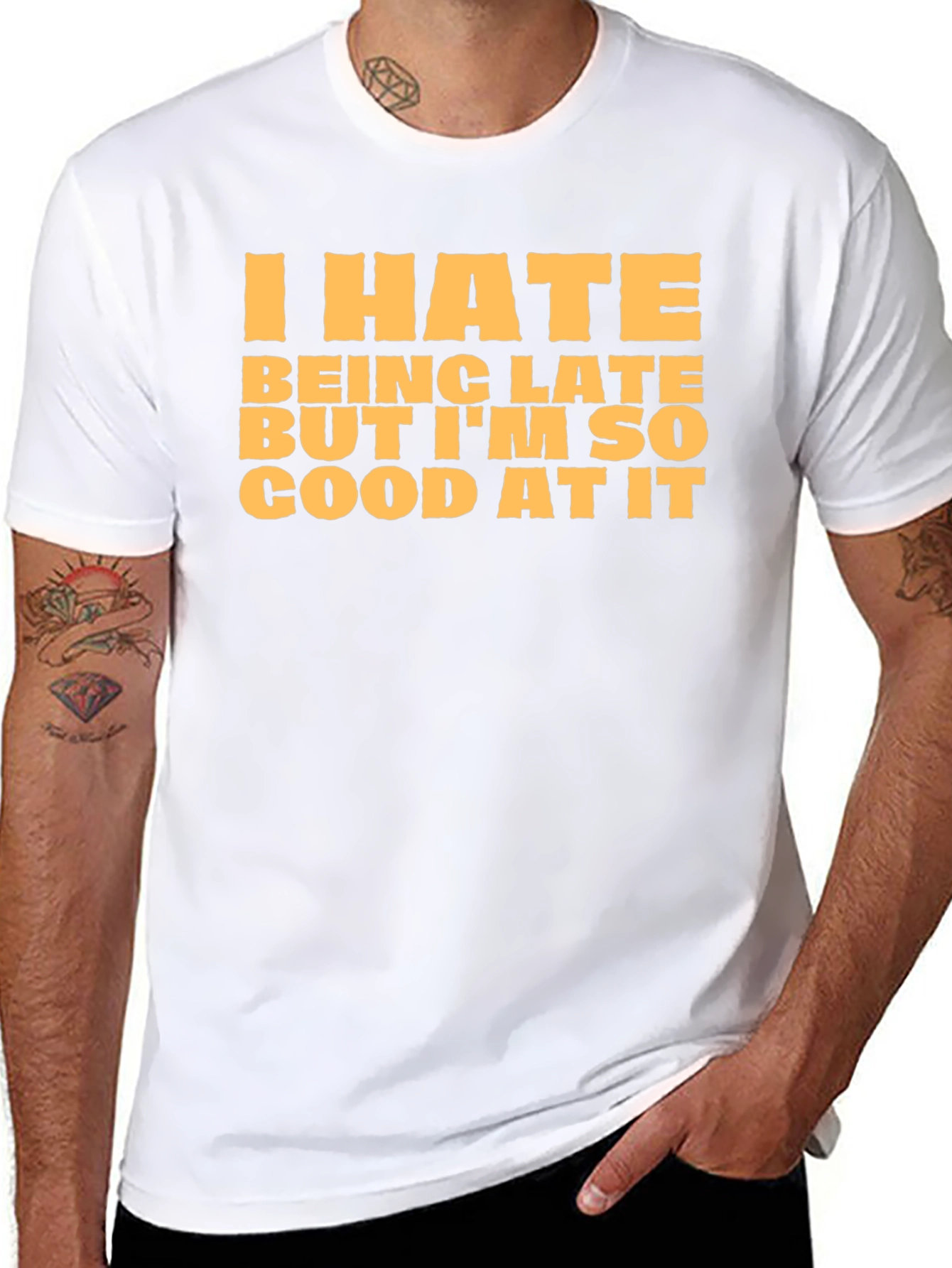 Black Funny I Hate Being Late Graphic T-Shirt view 8