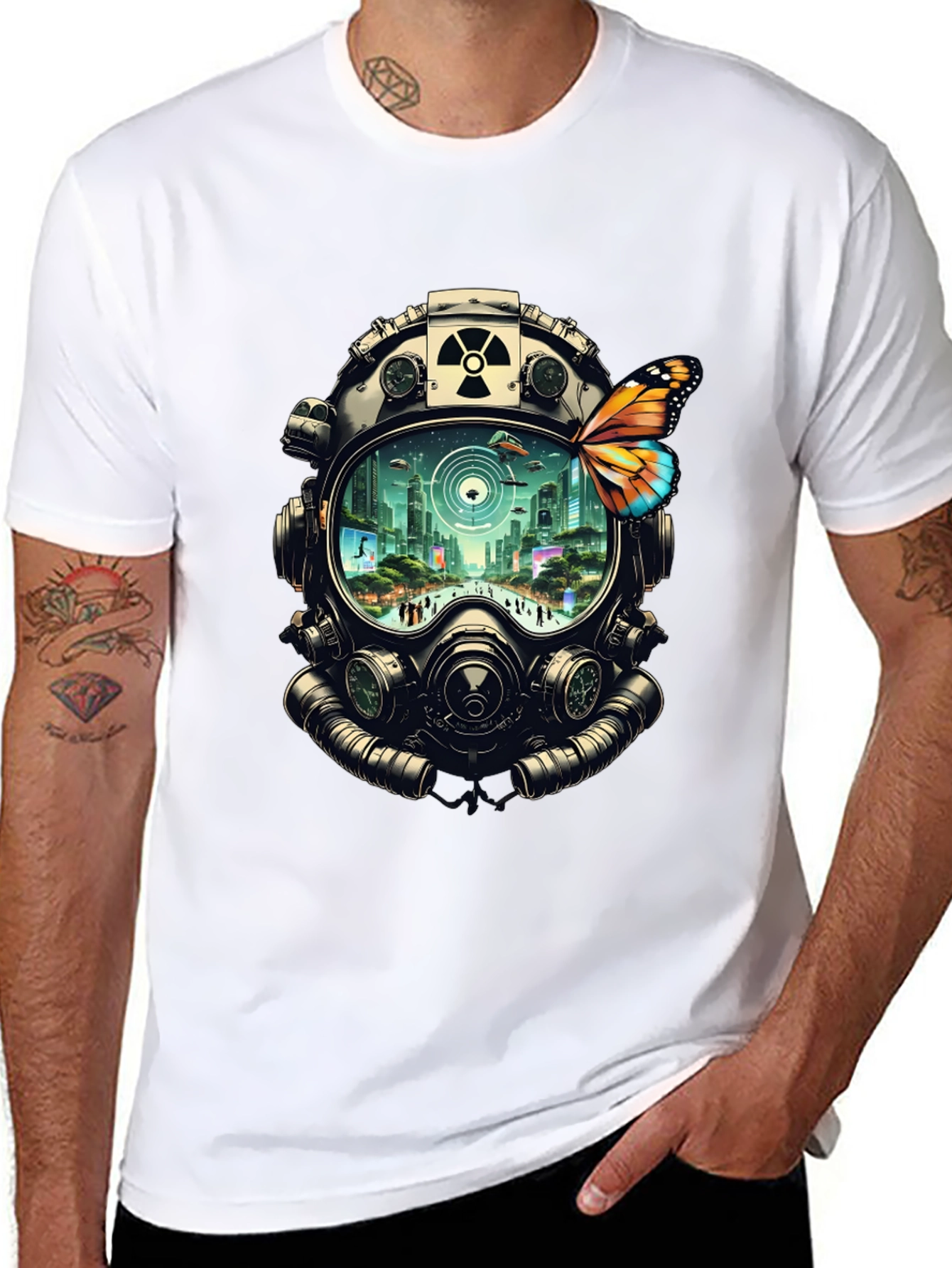 Gas Mask Cityscape Graphic Tee - 8