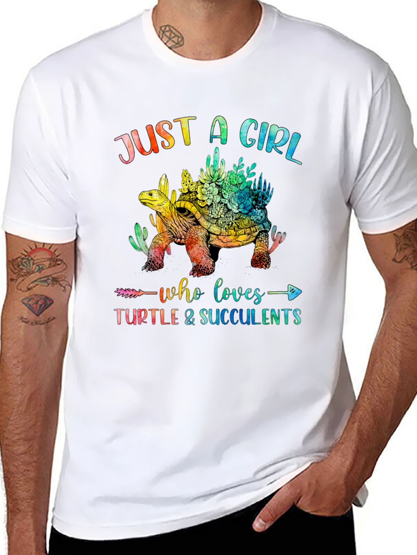 Black Girl's Turtle and Succulent Graphic Tee view 8