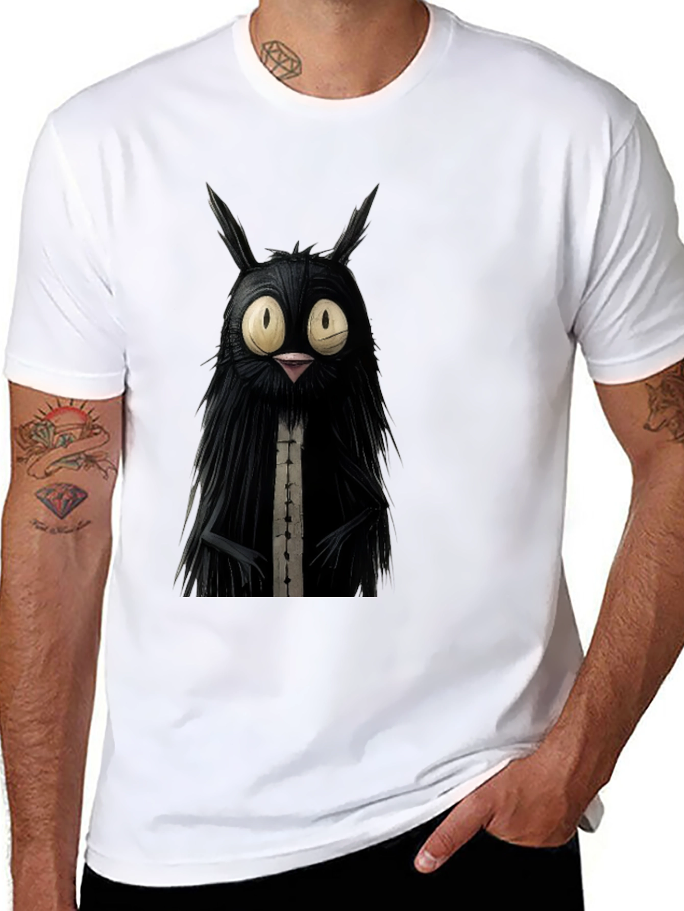 Black Creepy Cute Cat T-Shirt - Black view 8