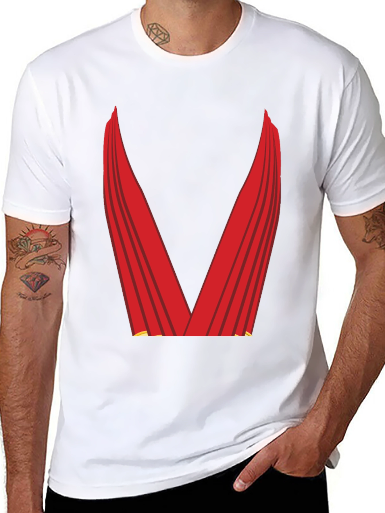 Black Red Cape Graphic Tee - Superhero Style view 8