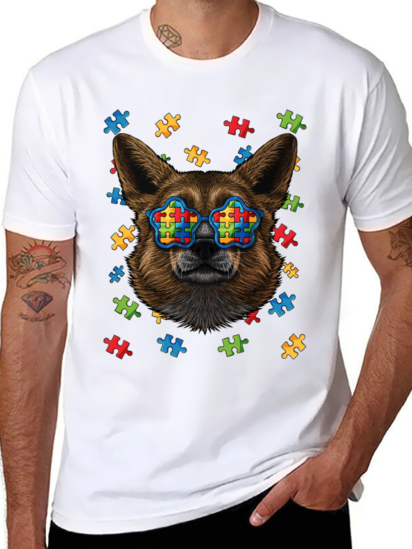Black Dog Autism Puzzle T-Shirt view 8