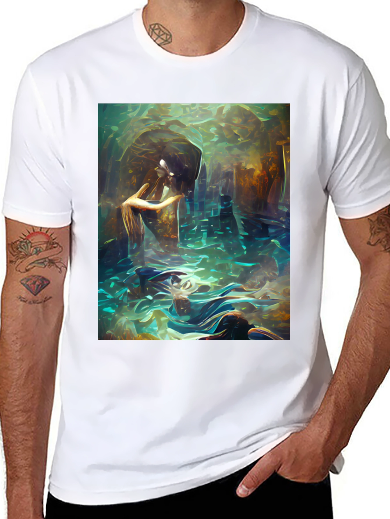 Black Artistic Underwater Scene Black T-Shirt view 8