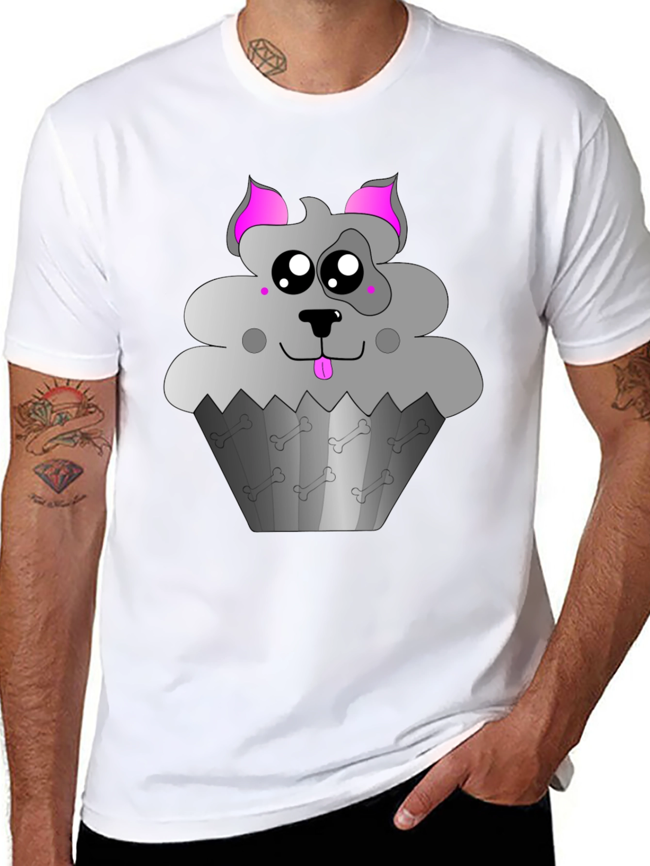Black Cute Dog Cupcake Graphic Tee - Black view 8