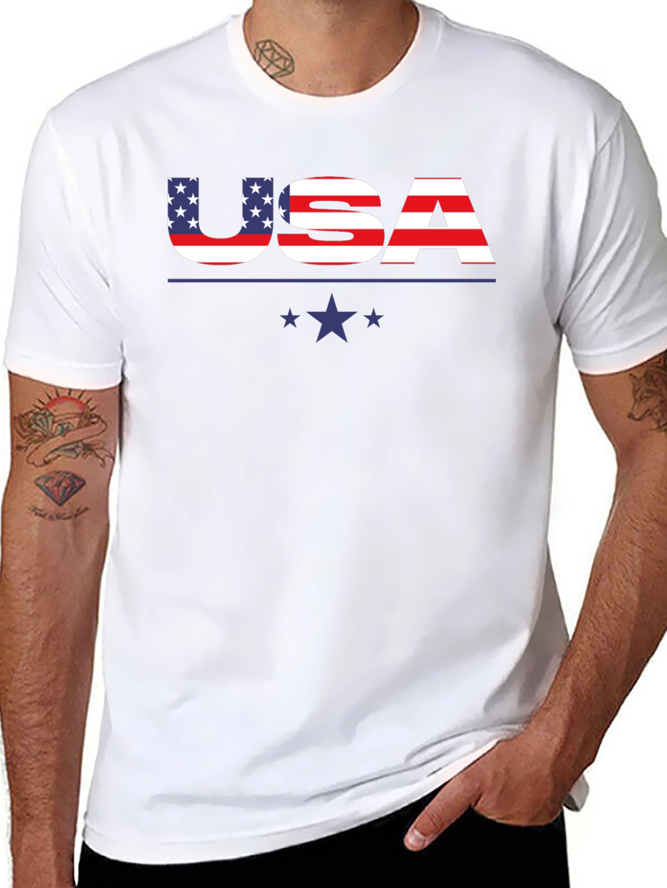 Black USA Flag Graphic Print Crew Neck T-Shirt view 8