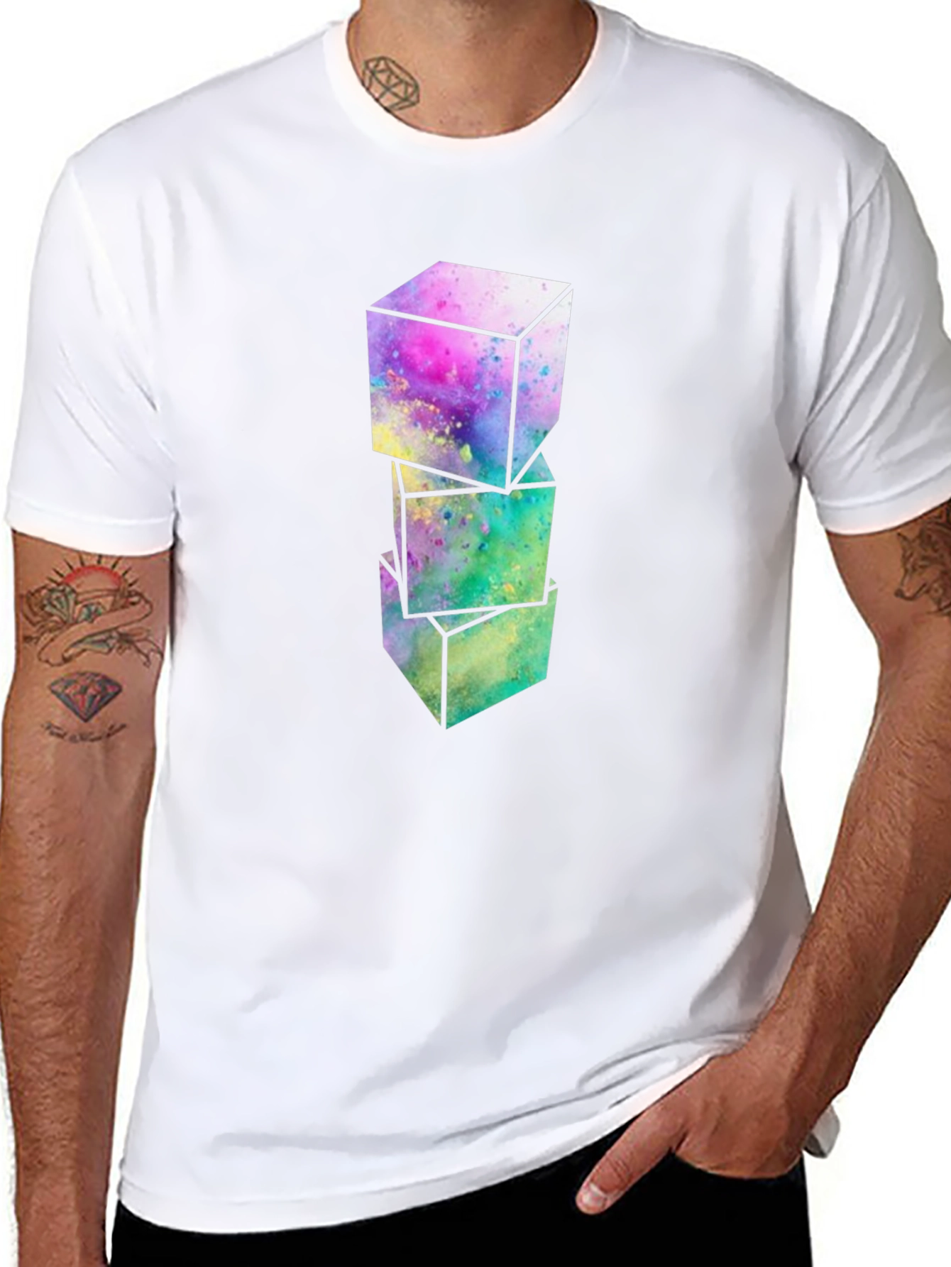 Black Abstract Cubes Graphic T-Shirt - Modern Art Tee view 8