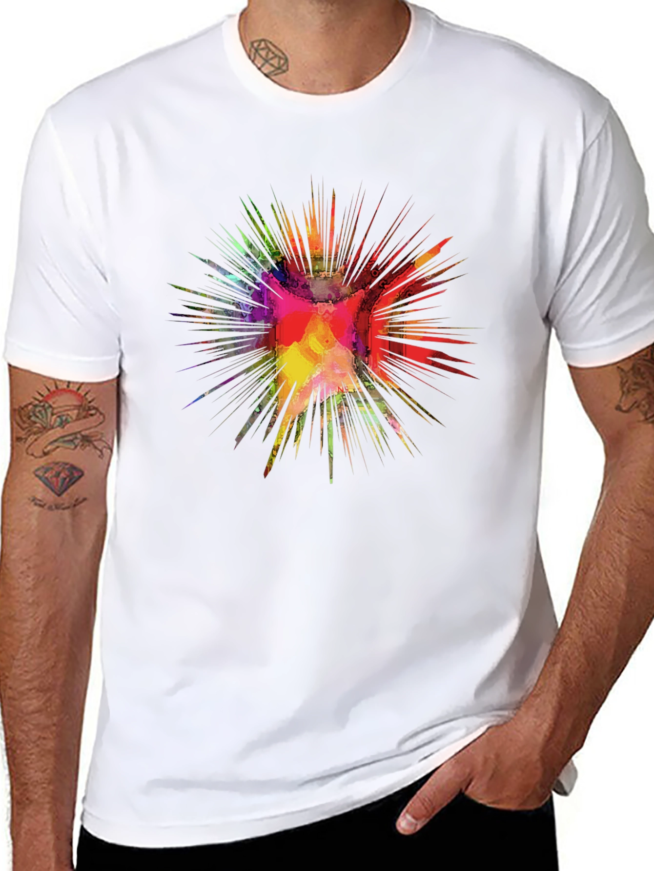 Black Colorful Burst Graphic Black T-Shirt view 8