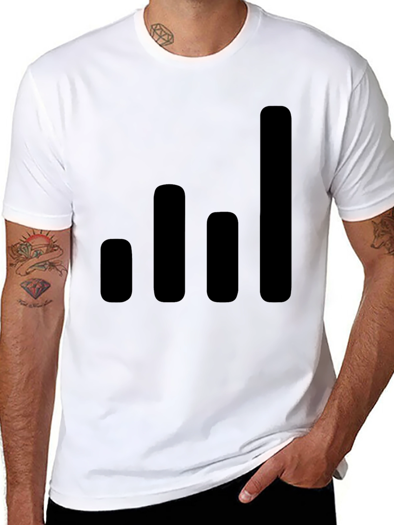 Black Modern Black T-Shirt with Graphic Bars Design view 8