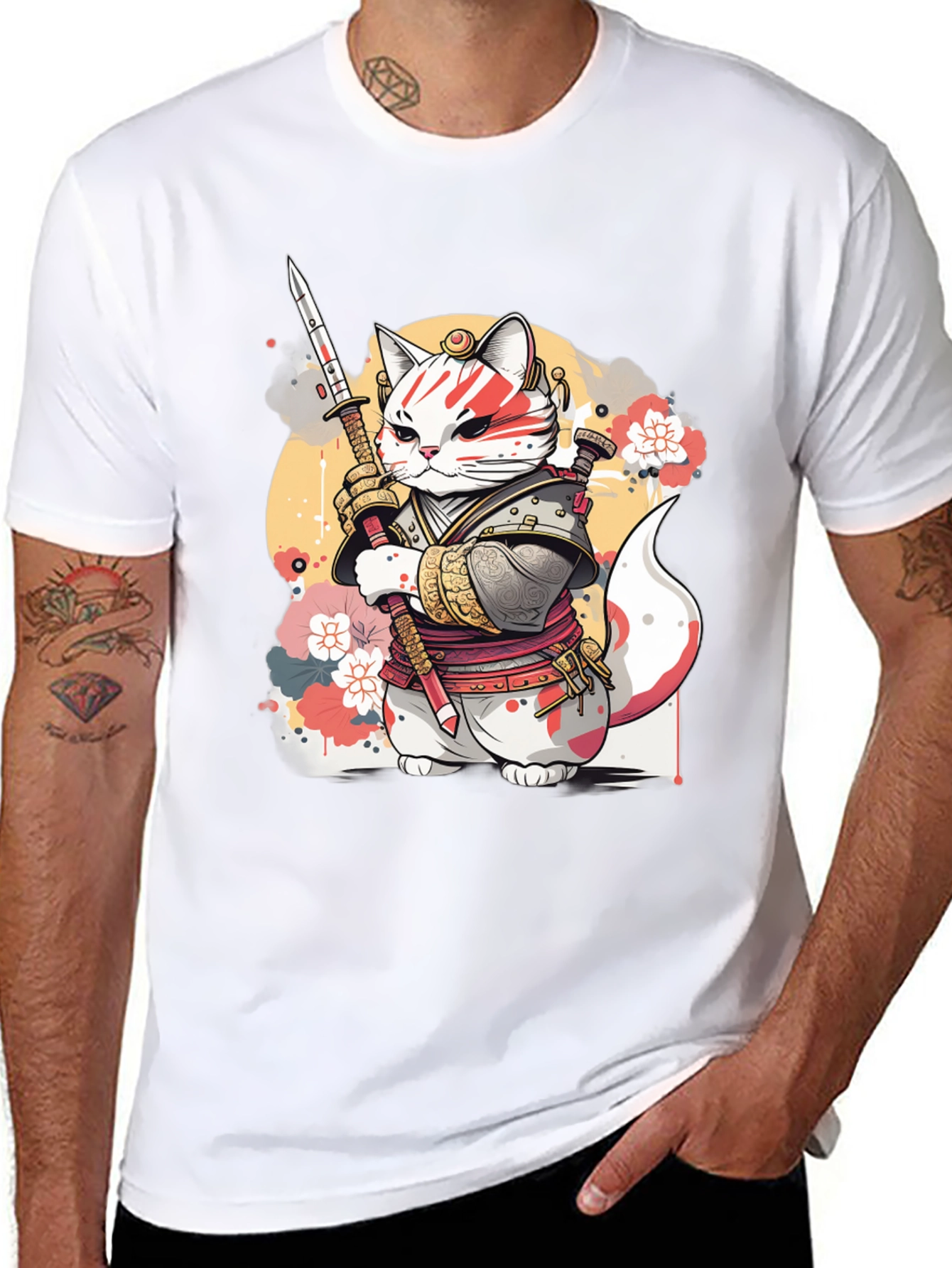 Black Samurai Cat Graphic Tee - Unique Anime Style view 8