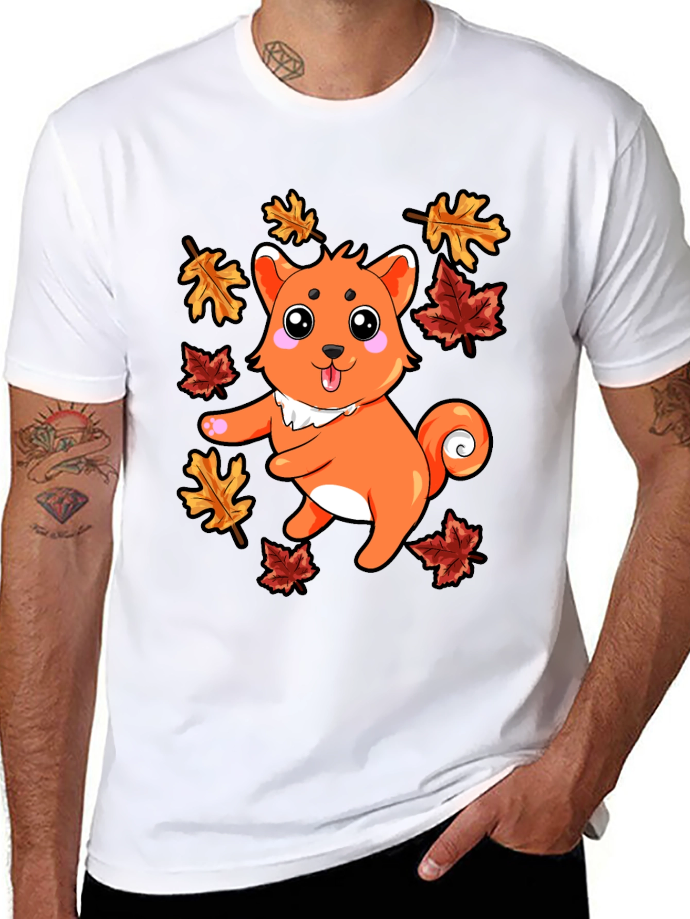 Black Autumn Shiba Inu T-Shirt - Cute Dog & Fall Leaves view 8