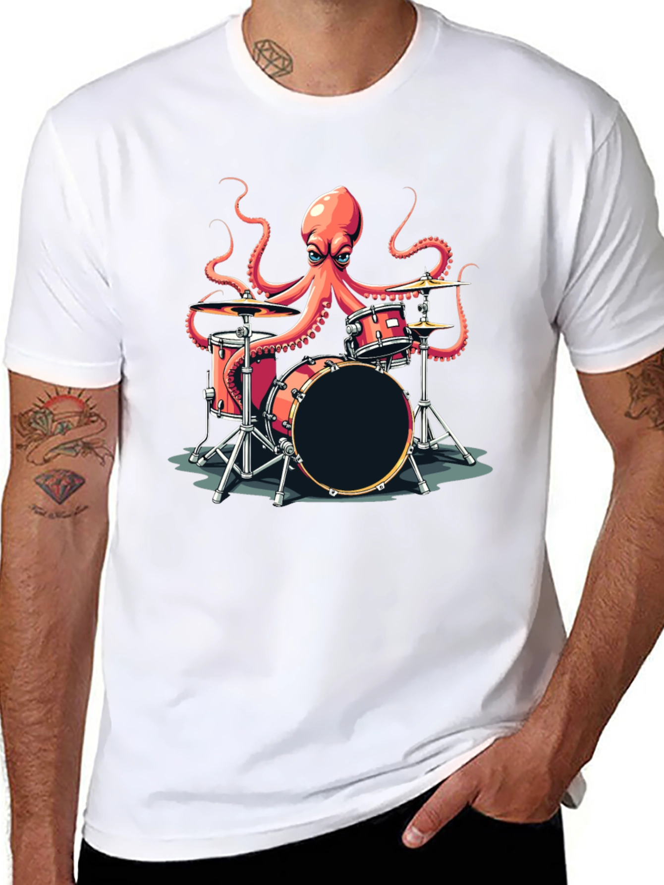 Black Octopus Drummer Graphic T-Shirt - Black view 8