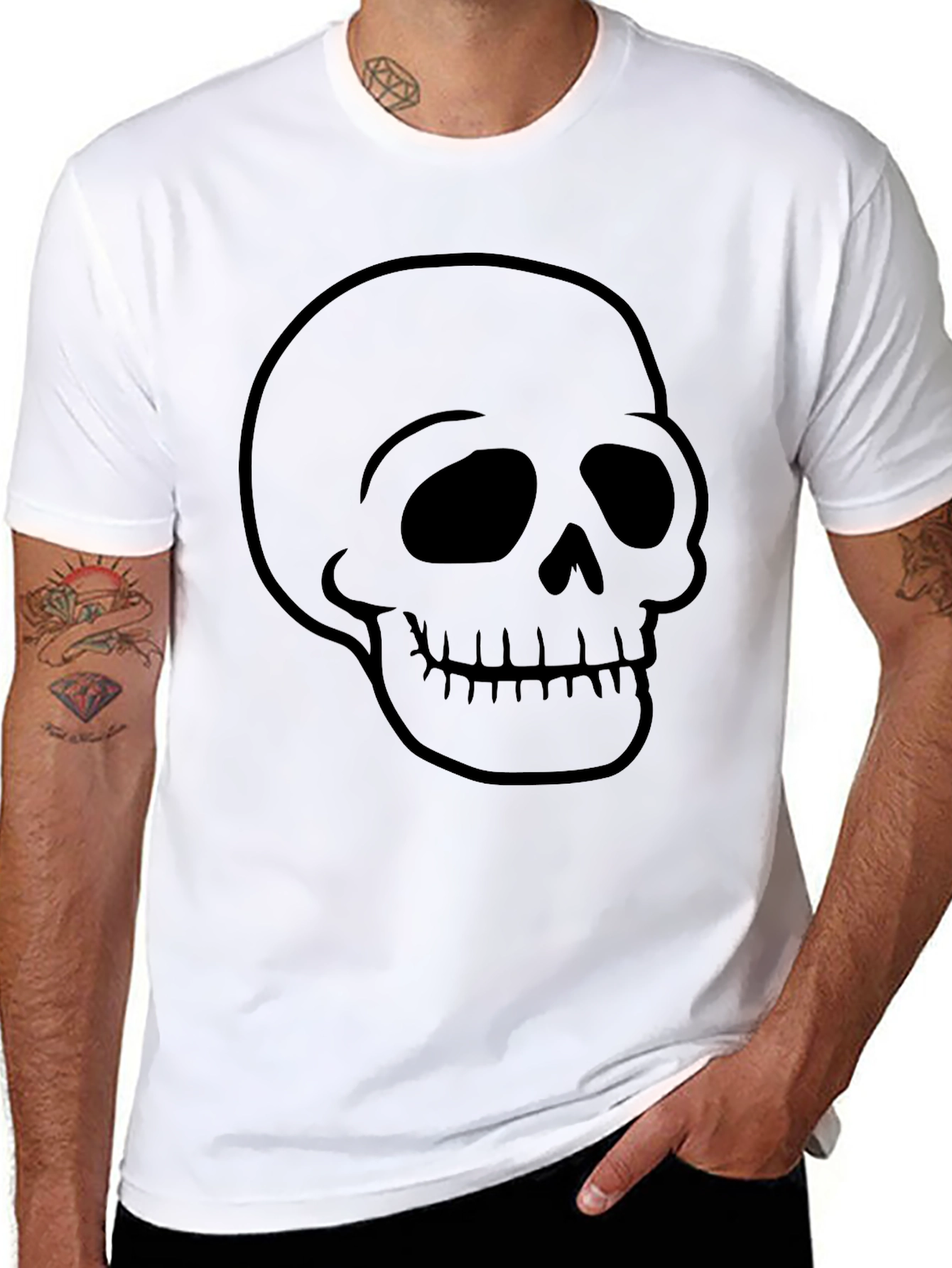 Black Skull Graphic Print Men's Black T-Shirt view 8