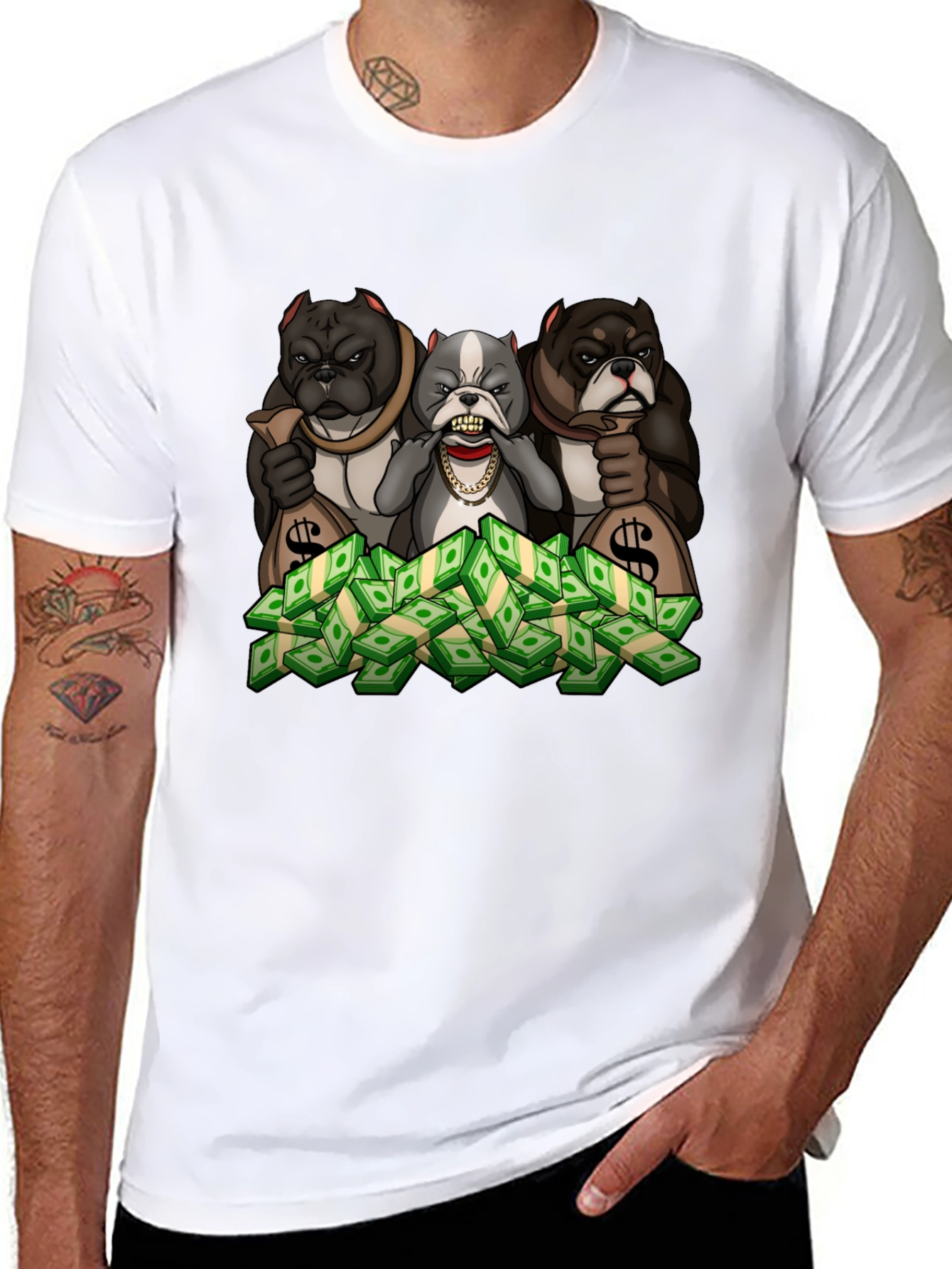Black Bulldog Money T-Shirt - Cartoon Graphic Tee view 8