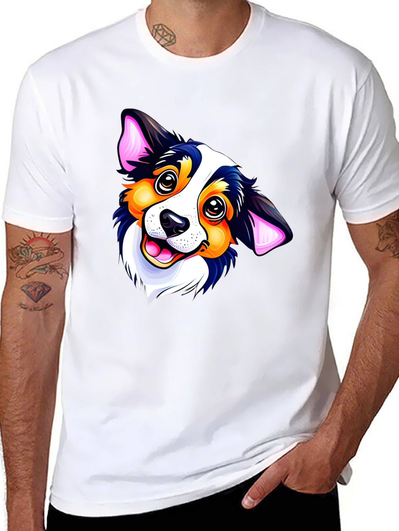 Black Cartoon Dog Graphic Black T-Shirt view 8