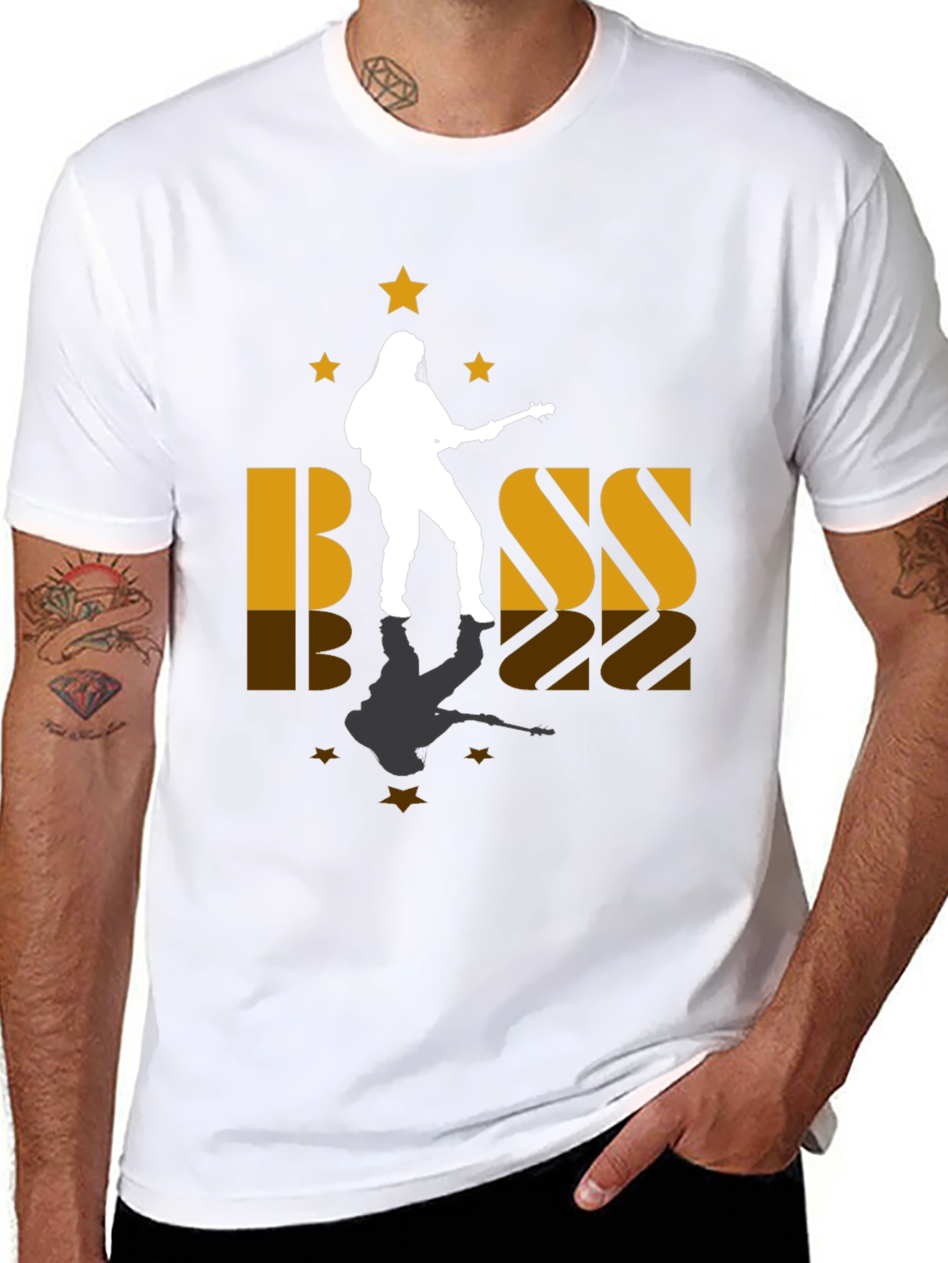 Black Bass Guitar Player Silhouette Graphic Tee view 8