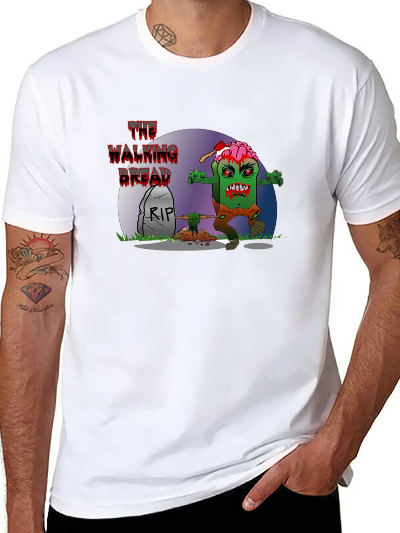 Black The Walking Bread Zombie T-Shirt view 8