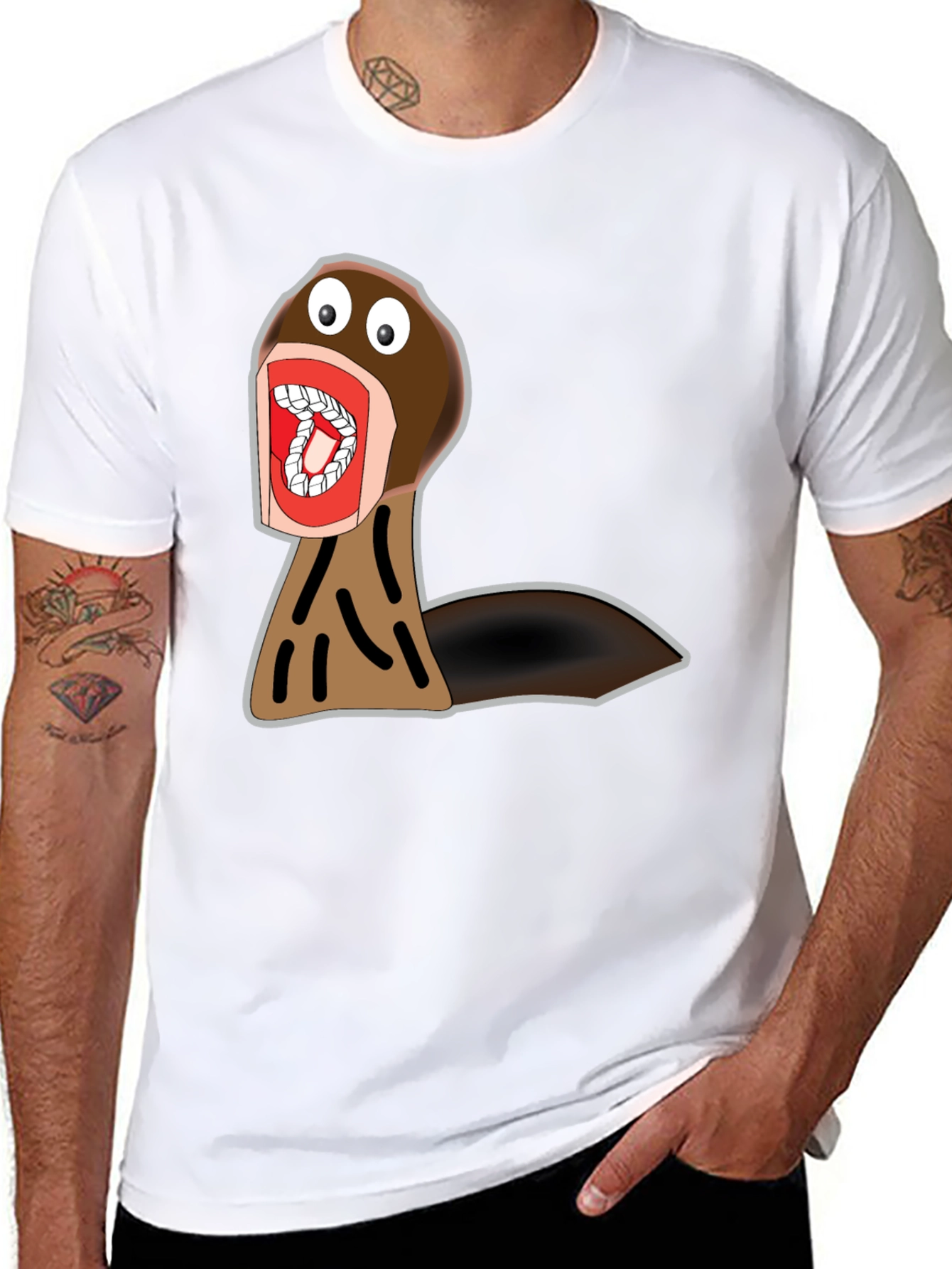 Black Funny Cartoon Monster Graphic Tee - Black Cotton view 8