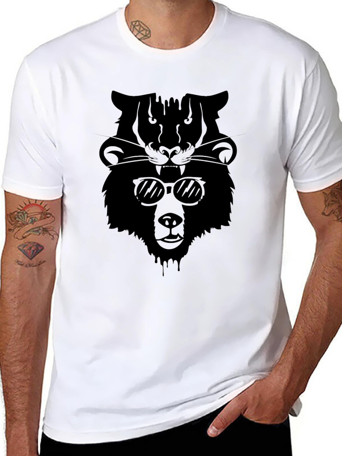 Black Cool Bear & Tiger Graphic Tee - Black view 8