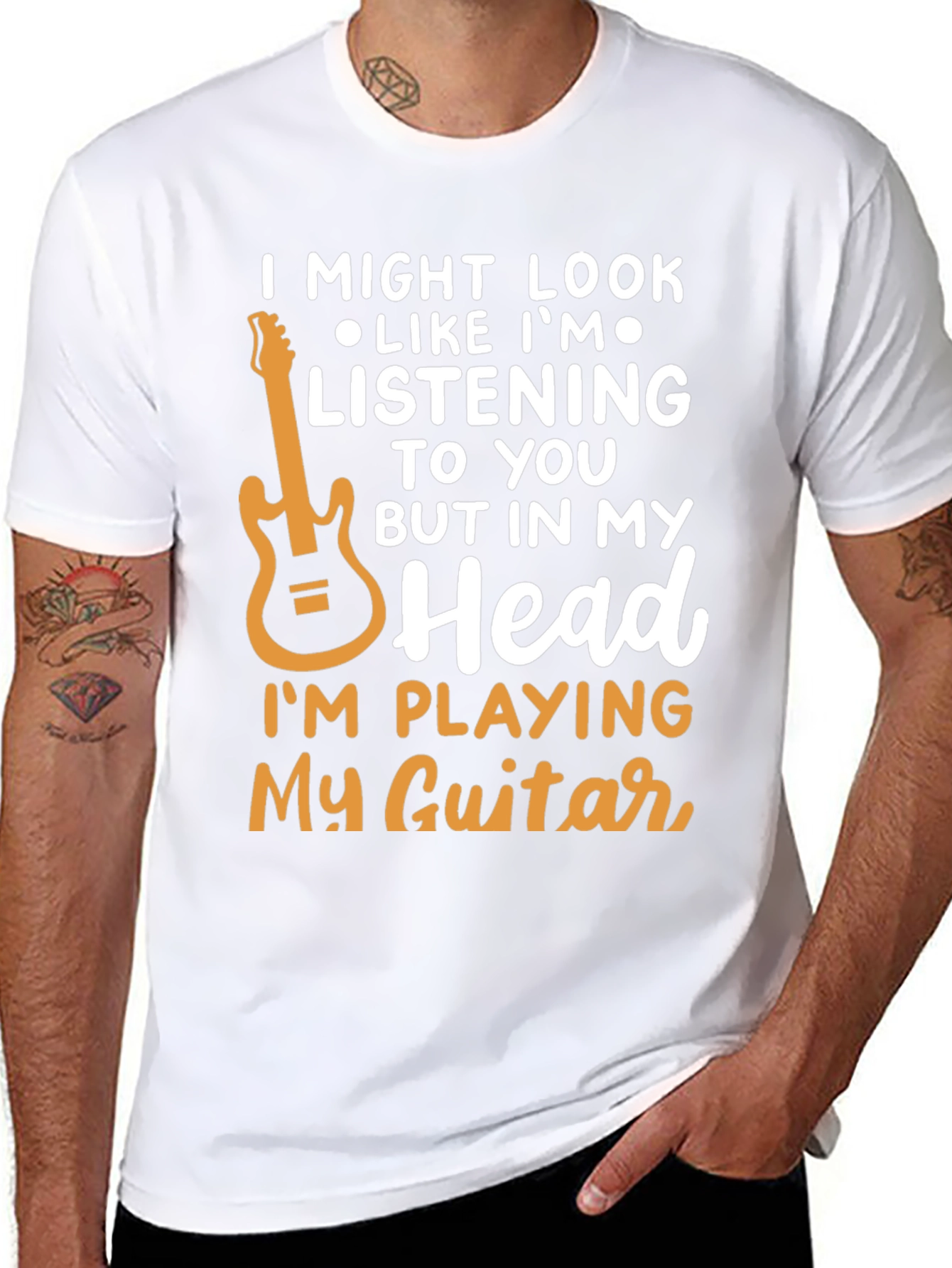 Black Guitar Lover T-Shirt - "In My Head I'm Playing Guitar" view 8