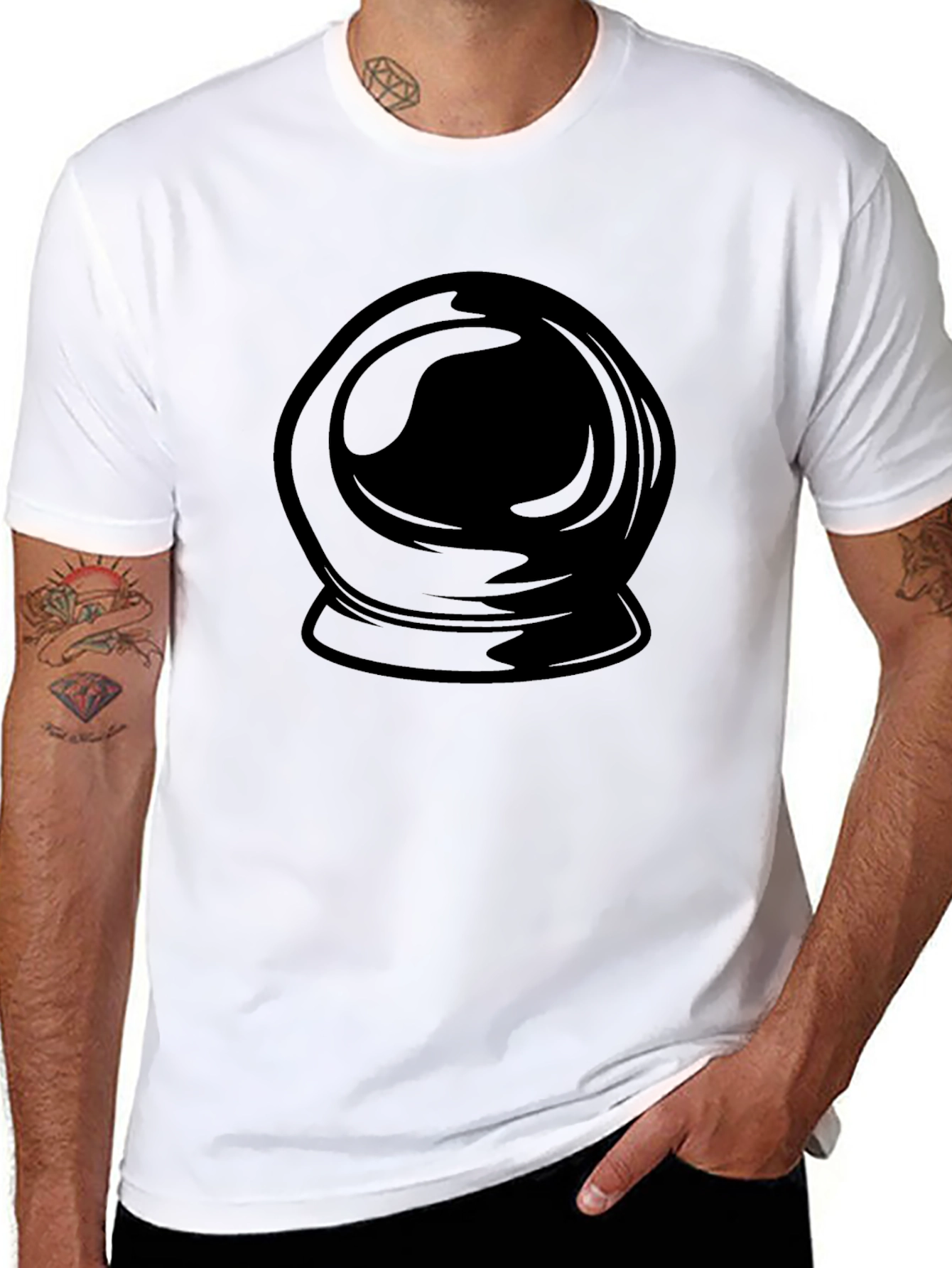 Black Astronaut Helmet Graphic Print Black T-Shirt view 8